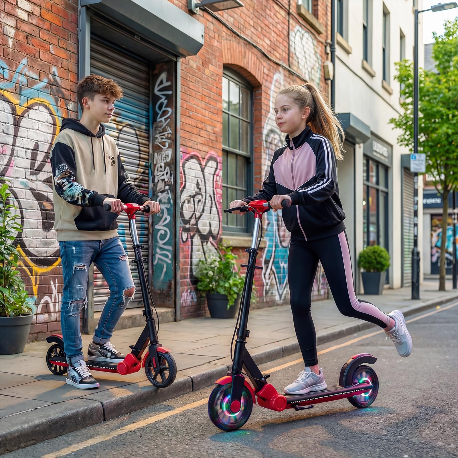 COSTWAY Trottinette Enfant Adultes(Charge Max 100 kg) avec Roues Lumineuse LED 180mm, Trottinette Freestyle Pliable avec Béquille et Guidon Réglable, ABEC-7, Plateforme Antidérapante, 6 Ans+
