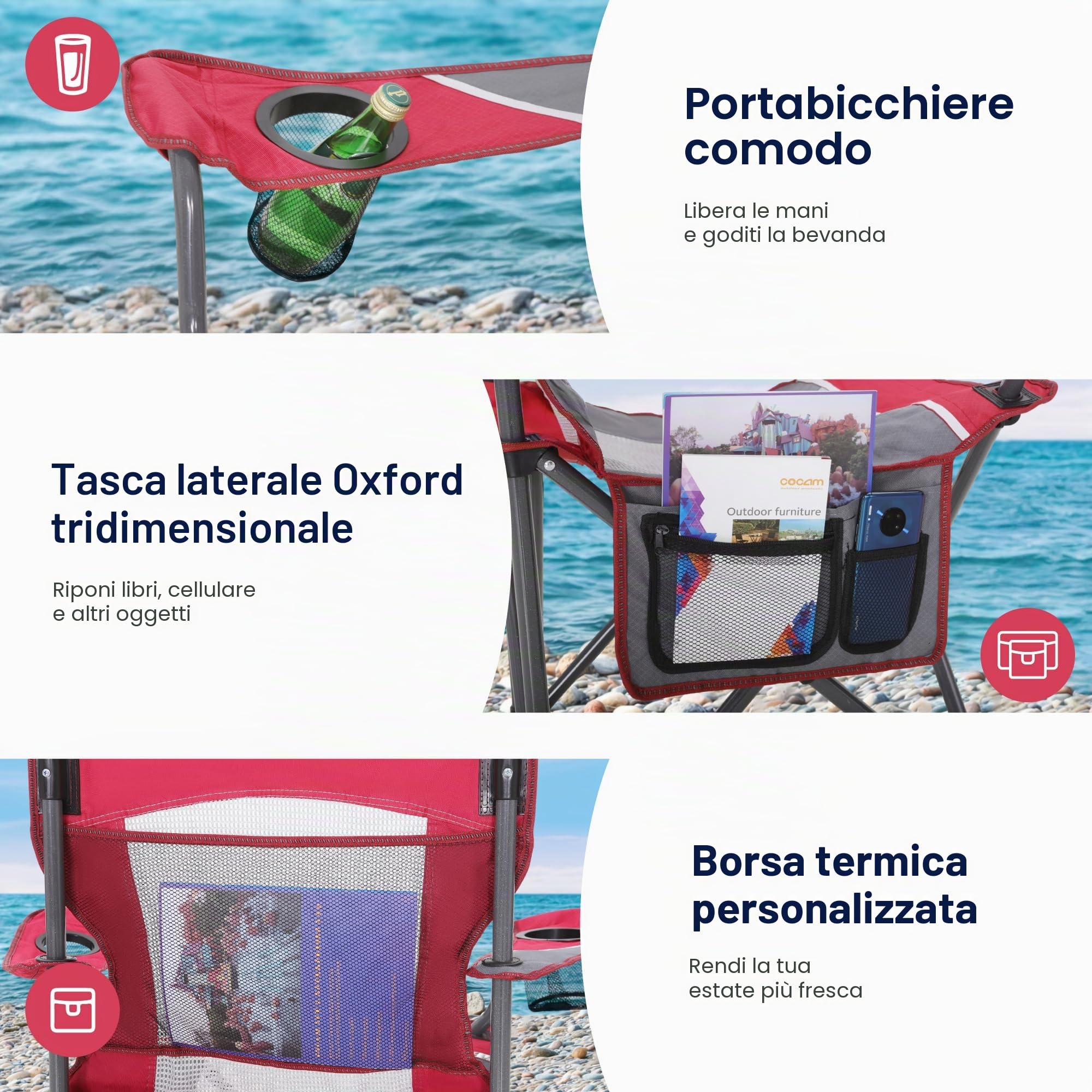 HIGH POINT SPORTS Sedia Pieghevole da Campeggio con Schienale in Rete Rosso Sedie Pieghevoli da Esterno Sedia da Campeggio Sedia da Pesca 160KG