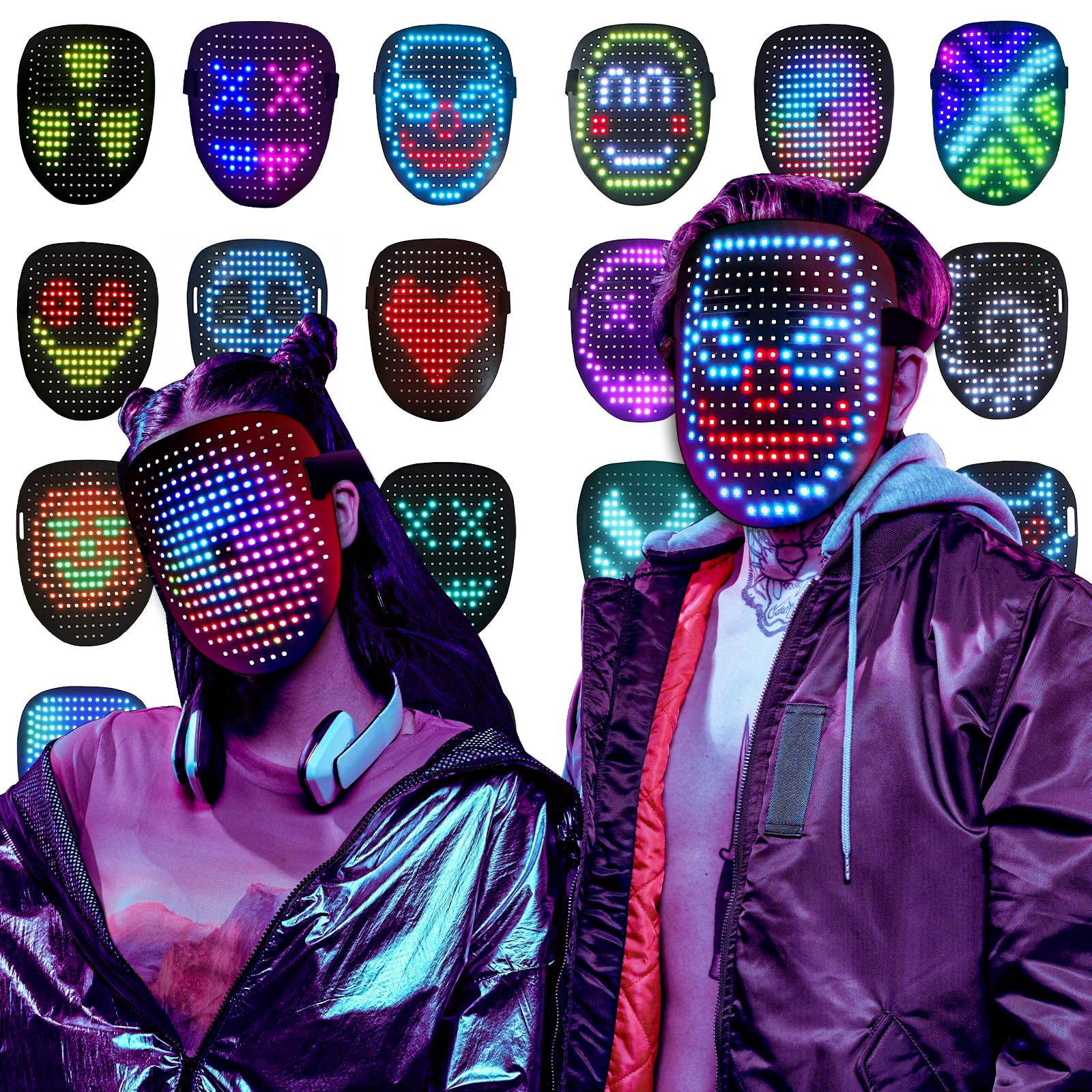 Hipappy LED Mask with Gesture Sensing – Light Up LED Mask for Men & Women, Perfect for Halloween, Christmas, Cosplay, Birthday & Masquerade Parties