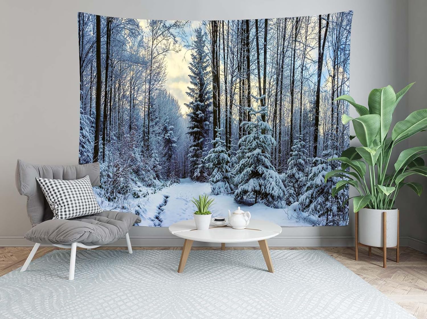 Loccor Winter Snowy Forest Tapestry Winter Wonderland Woods Path Covered Snow Landscape Wall Tapestry Wintery Outdoor Nature Scene Home Wallpaper Bedroom Living Room 118''x78''