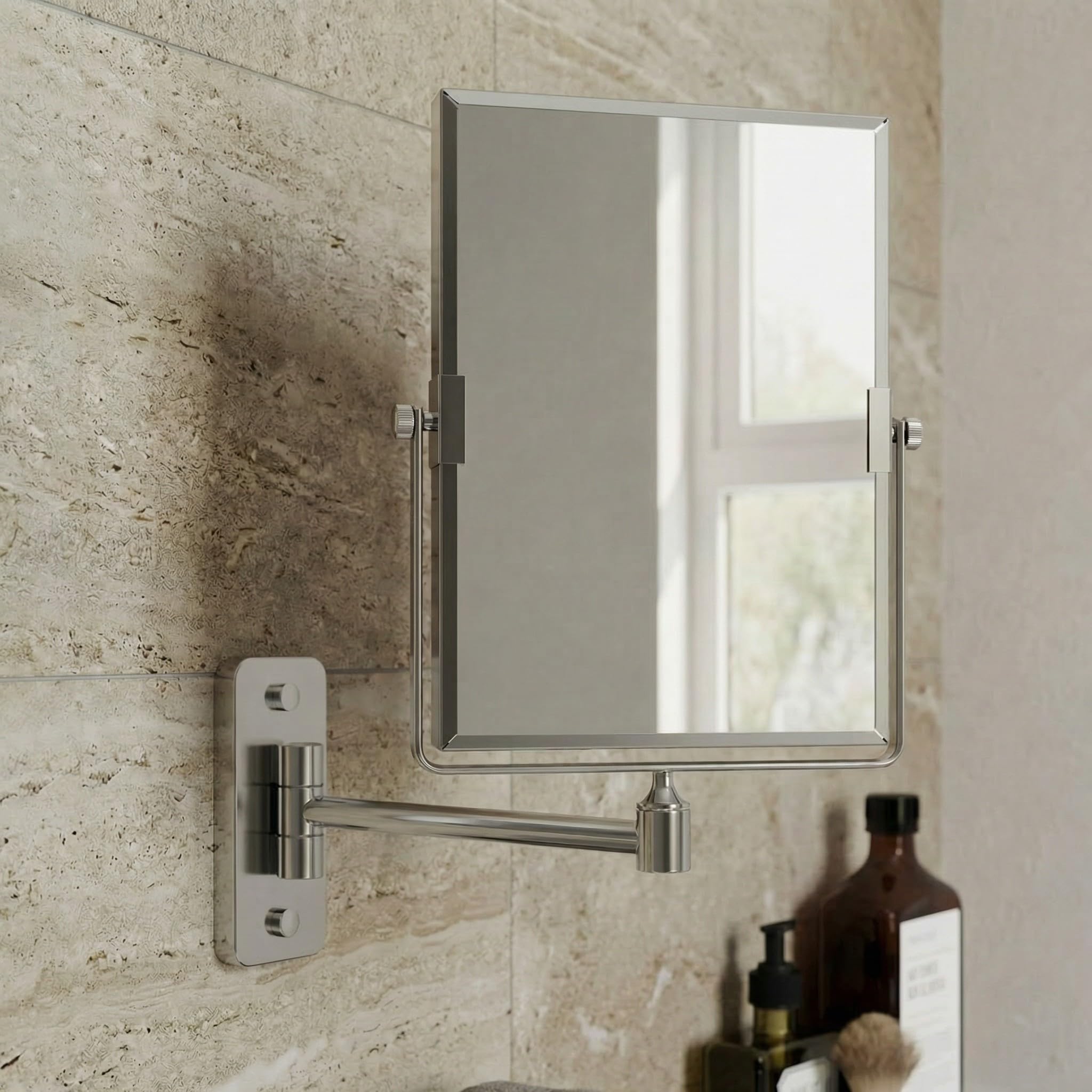 Artis Wall Mounted Bathroom Shaving Make Up Mirror with 1X/3X Magnification, Dual Sided Vanity Mirror Rectangle Chrome