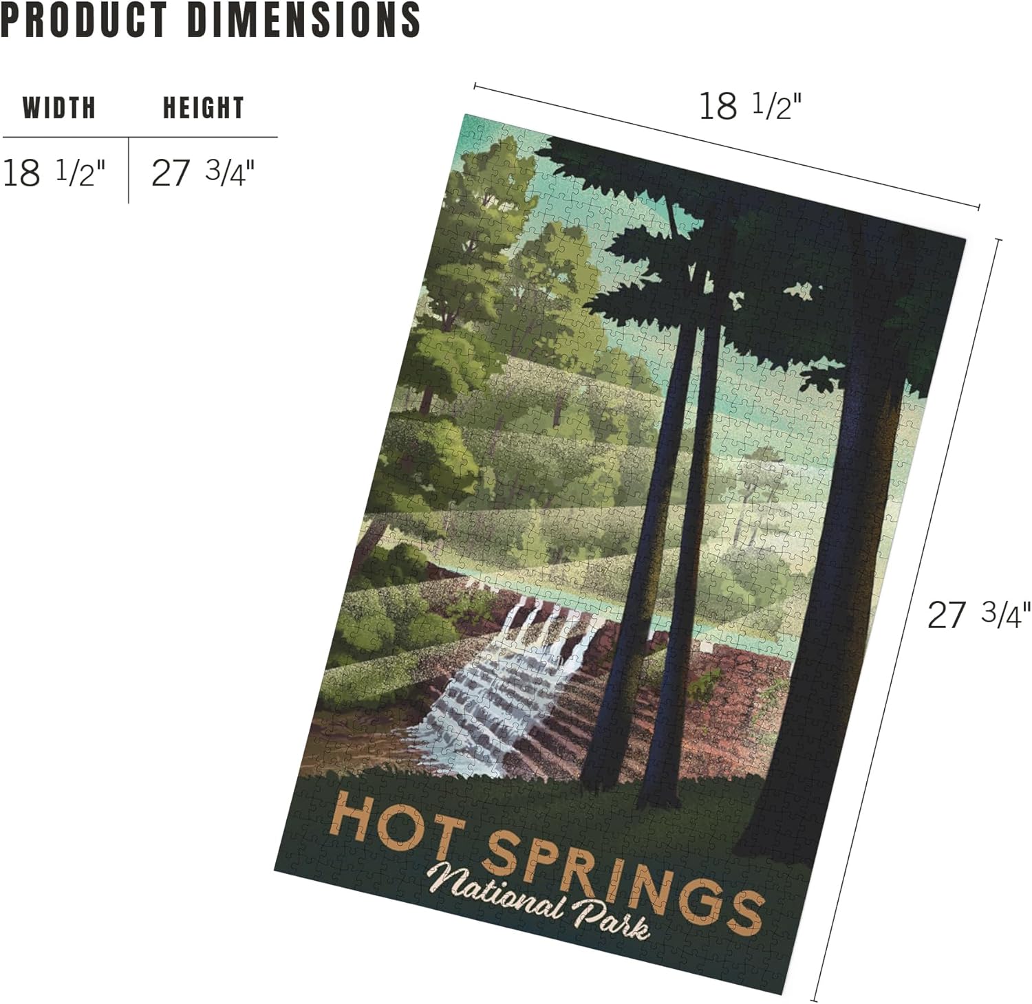 Lantern Press Hot Springs National Park, Arkansas, Lithograph National Park Series 1000 Piece Jigsaw Puzzle for Adults, Made in USA with Reference Poster