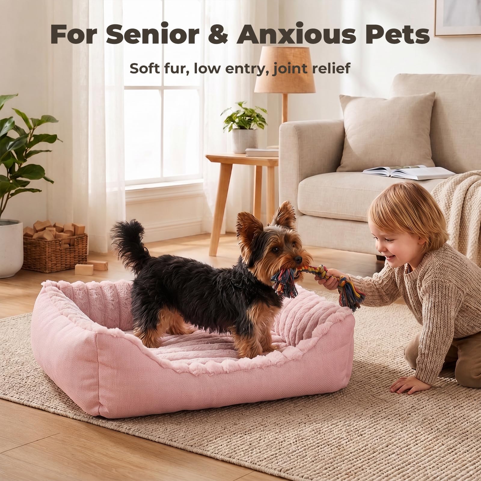 Avont Cuccia Cane Interno, Cuccia per Animali Domestici con Fondo Antiscivolo e Cuscino Rimovibile, Lavabile, per Cuccioli di Piccola e Pedia Taglia, Rosa (S)