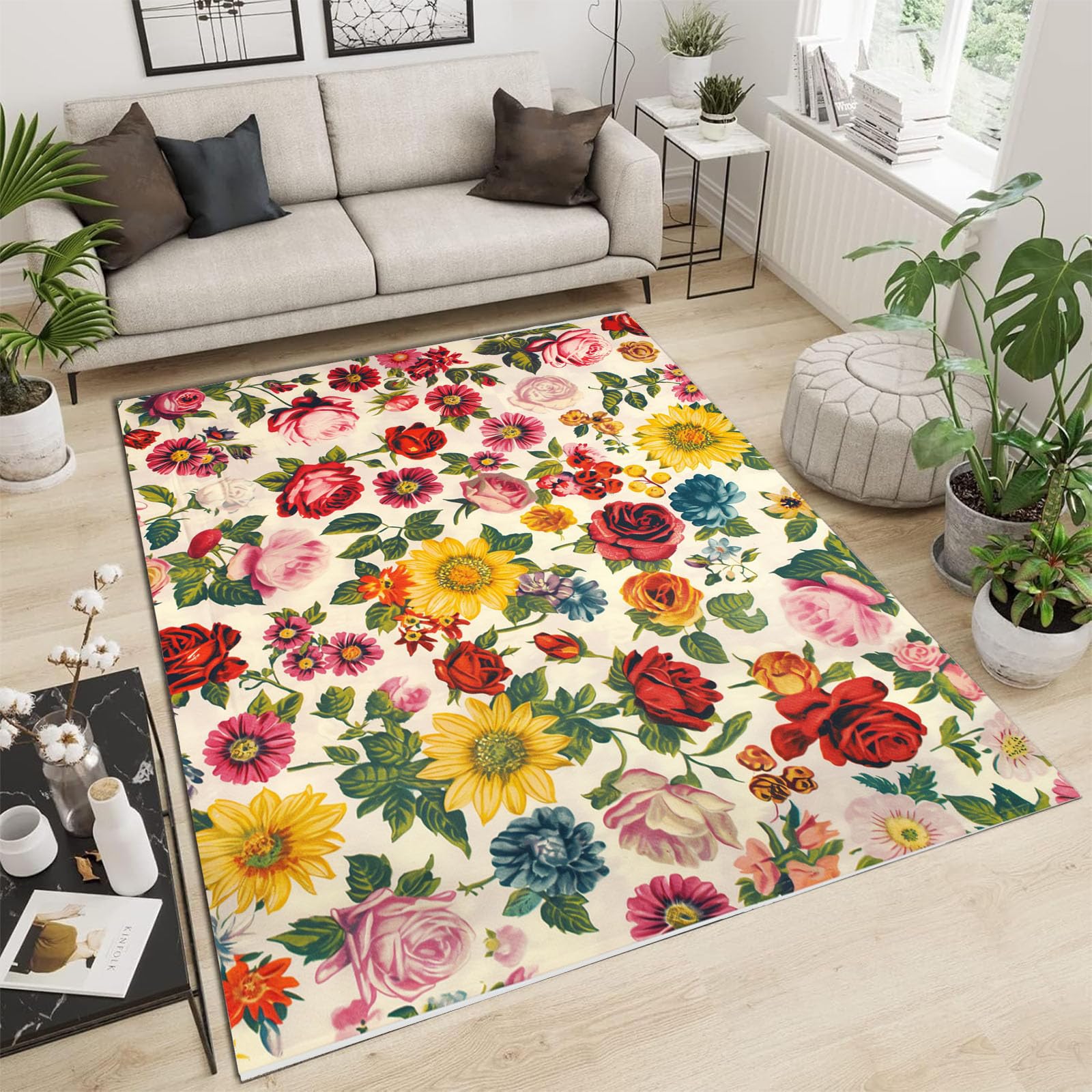 Tapis de sol moderne texture premium fleurs rétro moquette salon