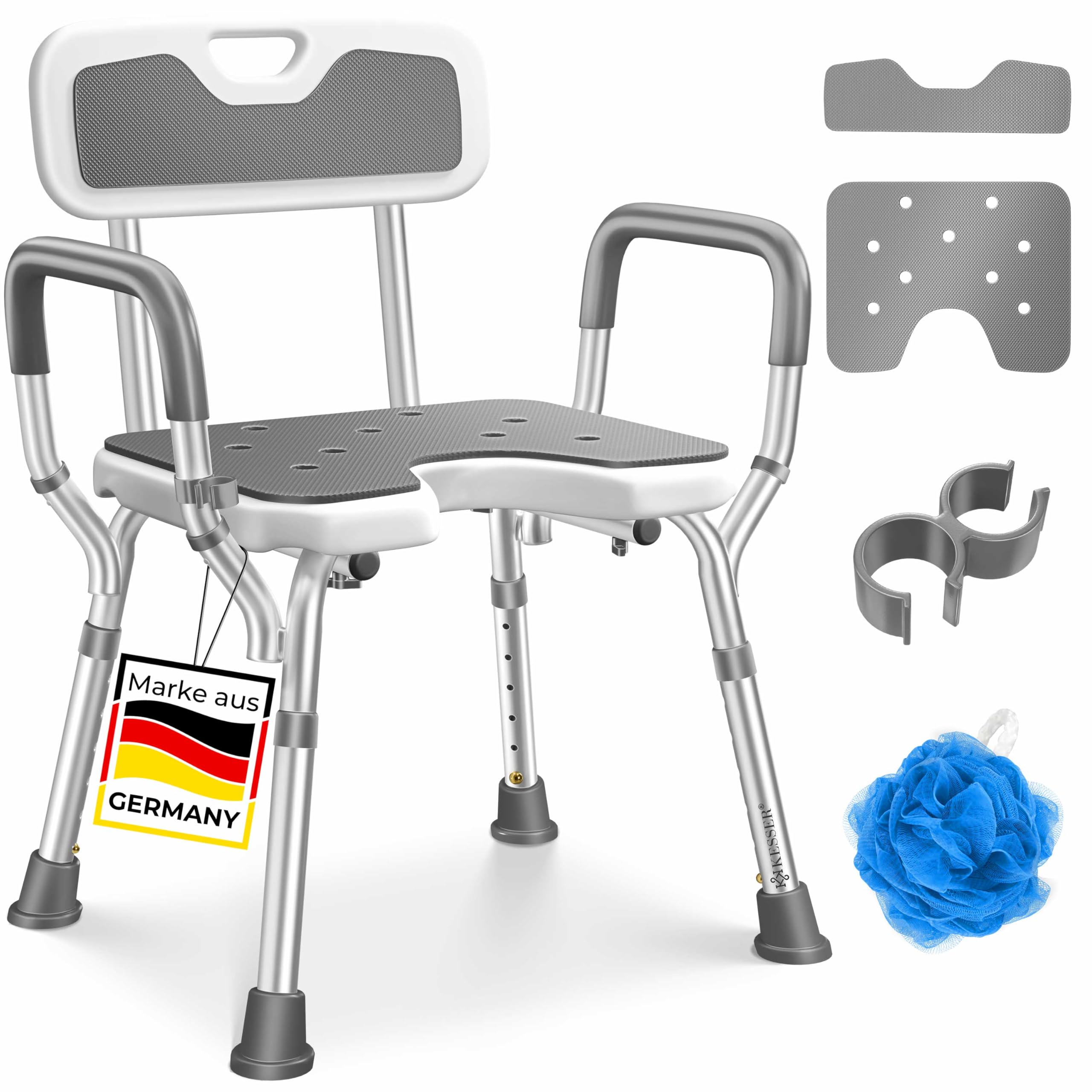 KESSER Duschhocker mit Lehne Duschstuhl 150KG belastbar, Höhenverstellbar 38-54cm, Anti-Rutsch-Füße