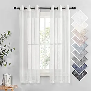 NICETOWN Linen Sheer Curtains Flax Texture for Bedroom Windows, Grommet Semi Sheer Vertical Drapes Privacy with Light Filter for Nursery, White, 36" Wide by 63" Long, 2 Pieces