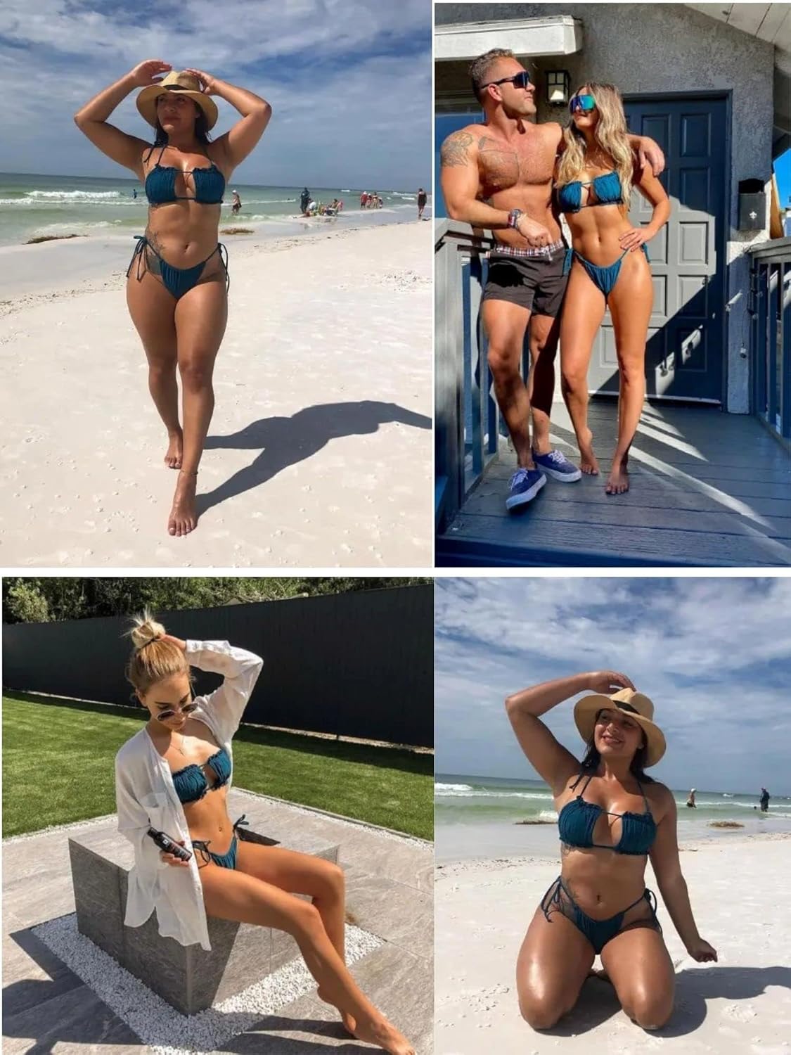 ZAFUL Women 2 Piece Strapless Bikini Swimsuits Ruffle Ribbed Self Tie Bandeau Bikini Set High Cut String Bathing Suits - Image 5