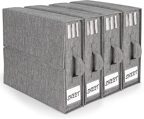 EPN SheetCube - Organizadores y almacenamiento de sábanas, paquete de 4 organizadores de carpetas de hojas con asas reforzadas, ventanas