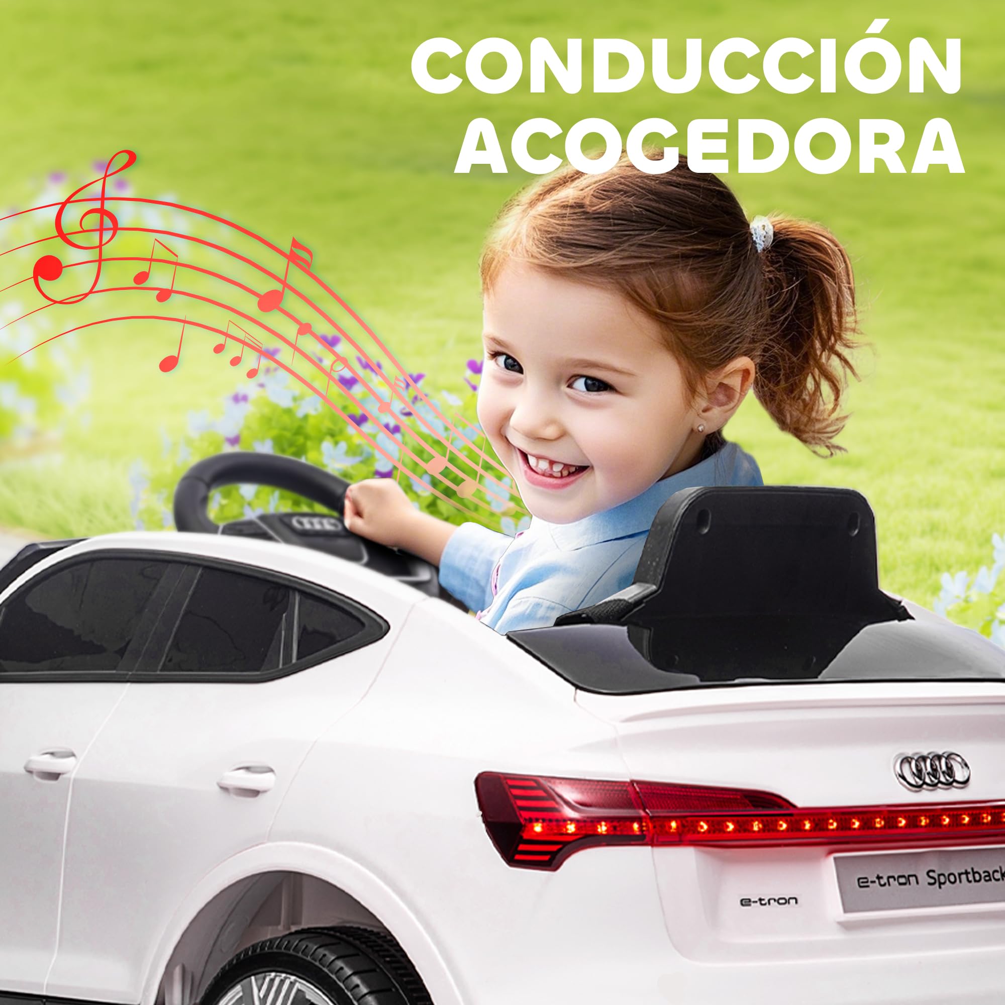 HOMCOM Coche Eléctrico para Niños Audi E-Tron 12V con Mando a Distancia Faros LED 3-5 km/h Blanco