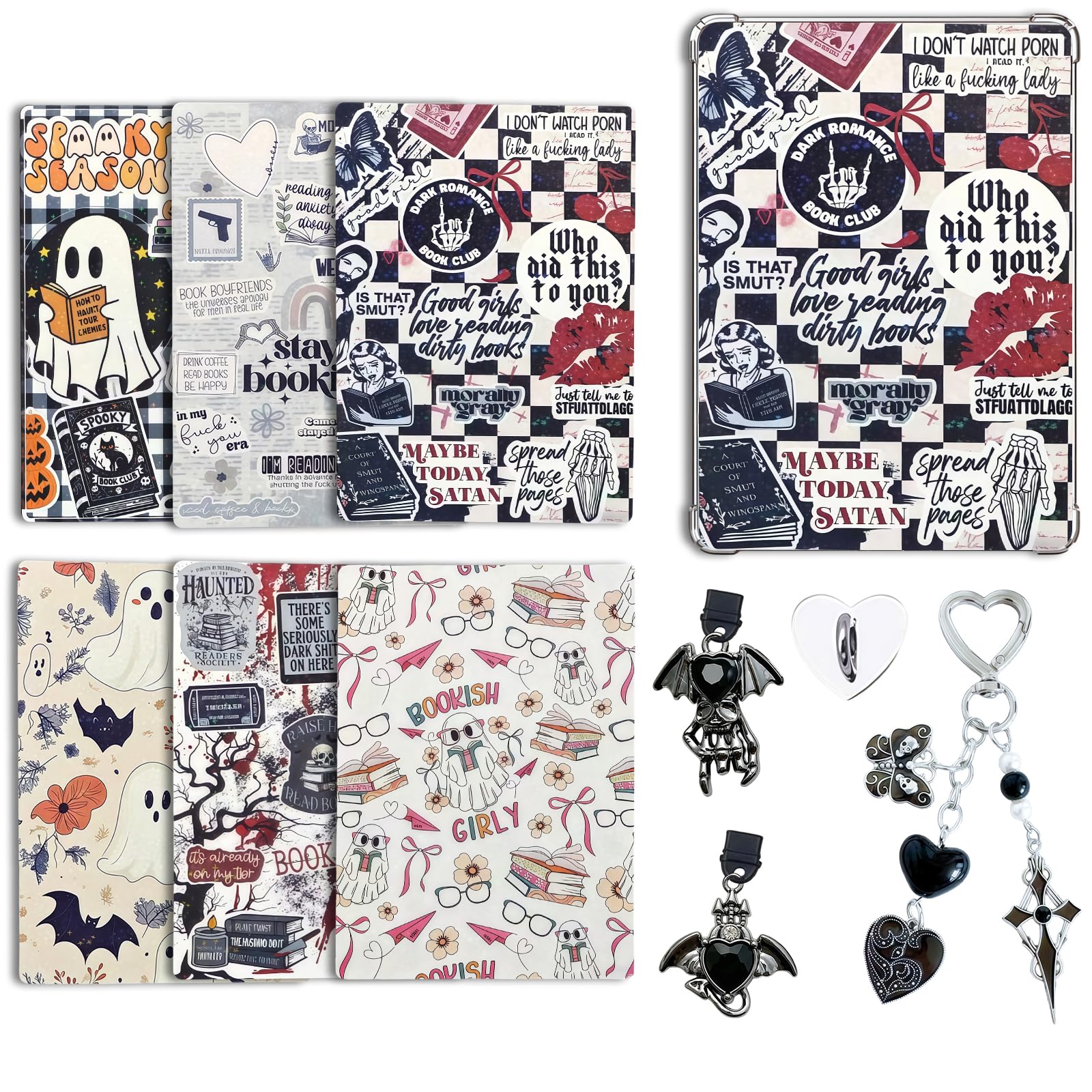 6 PCS 17 cm x 12 cm Clear Back Insert Compatible with Kindle Paper White 11th to 12th Generation Soft Silicone Beaded Strap Charm Accessory for Kindle