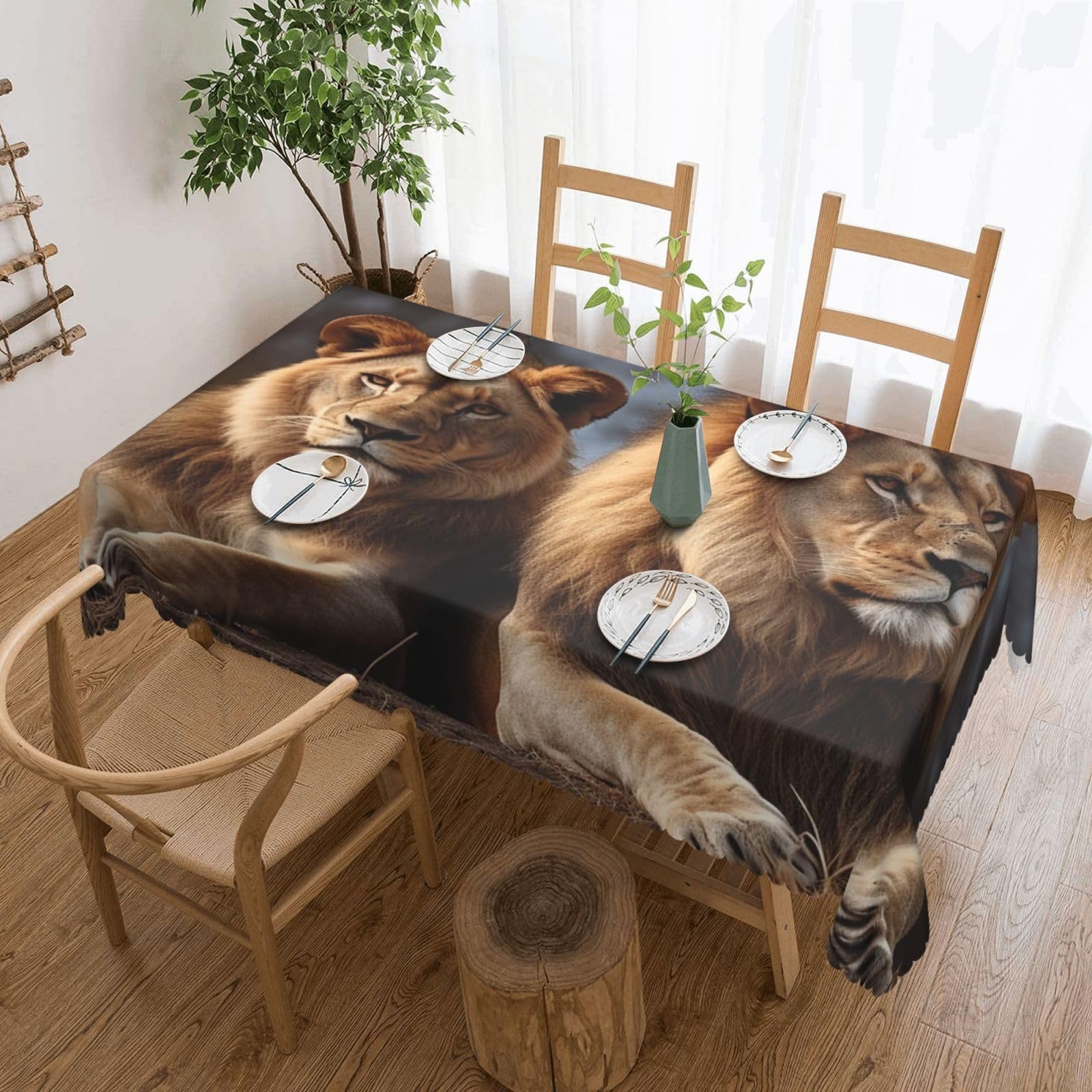 Fodpand Black Two Lions Tablecloths For Rectangle Tables 72 X 54 Inches - Reusable And Washable Table Clothes Decorative Table Cover For Dining Tables, Buffet Parties, Wrinkle Resistant