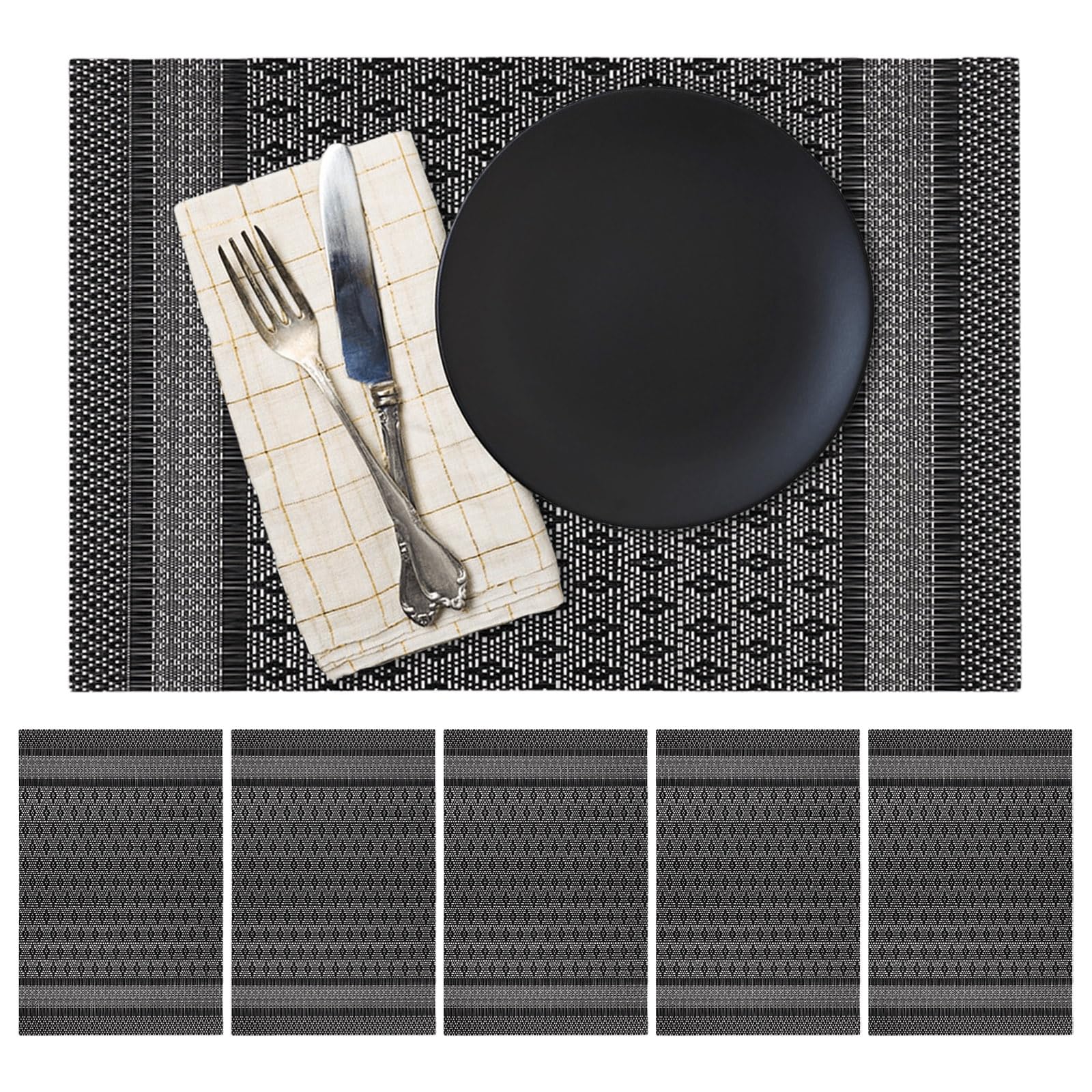 Place Mats for Table Placemats Set of 6 Navy Table Mats Woven Vinyl for Dining Washable Blue Place Mats Durable Indoor Outdoor Tablemats Non Slip Washable Wipeable 30X45cm (Blue Striped)