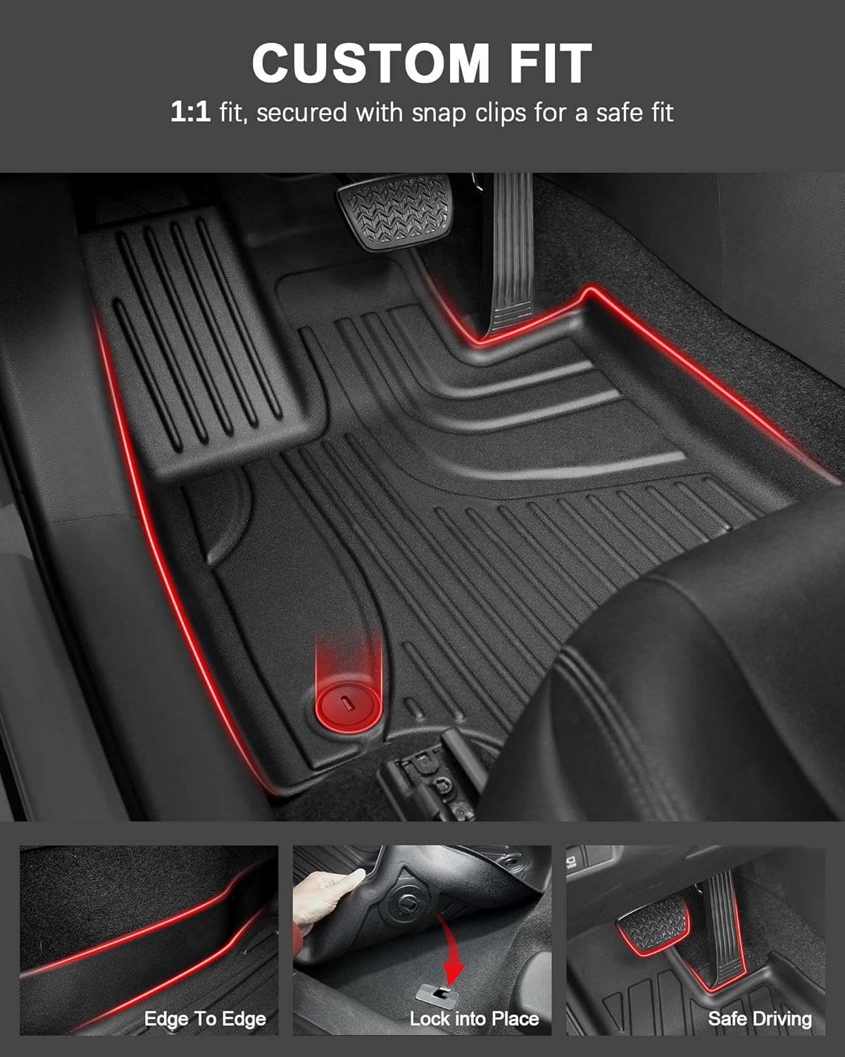 11 PCS Floor Mats for 2025 2026 Kia Carnival Hybrid 8-Seater (Not for Fuel) - All Weather TPE Floor Liners Cargo Liner with Backrest Mats Carnival Accessories Custom Fit Trunk Mats Full Set, Black - Image 6