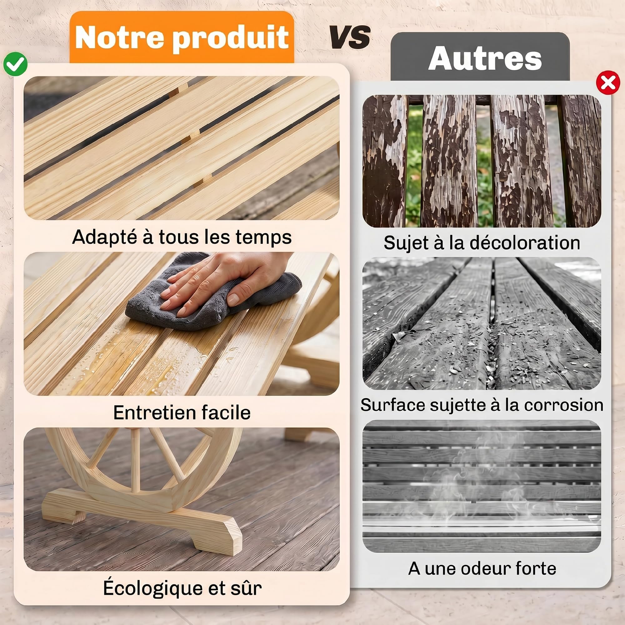 Outsunny Banc de Jardin Banc 3 Places Banc en Bois Style Rustique Chic accoudoirs Roues Charette Bois Sapin Effet Bois Naturel
