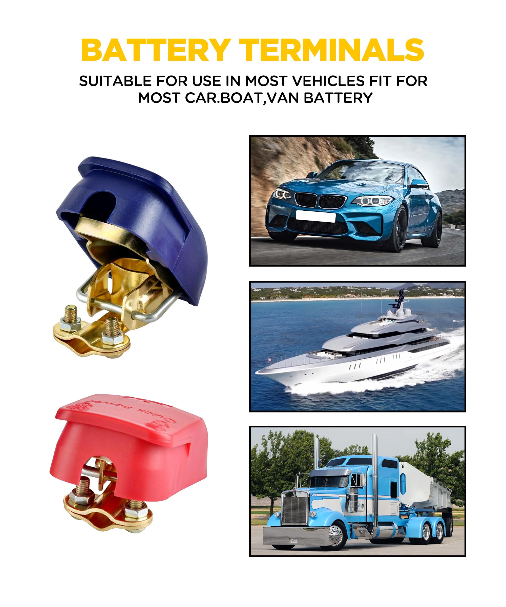 Morsetti Batteria Auto 12V/24V/60V - Set 4 Pezzi, Ottone, Con Sgancio Rapido - Foto 2