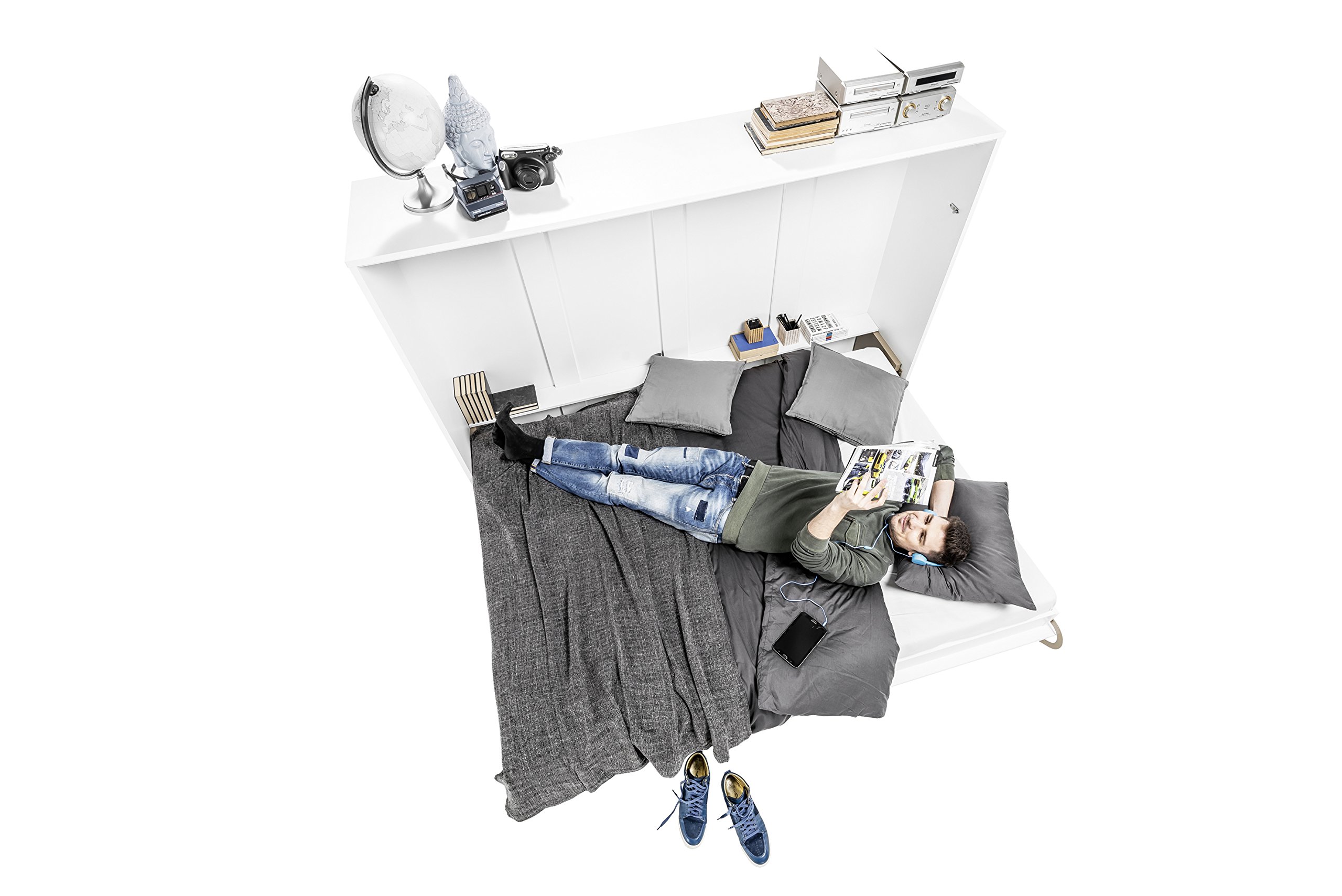 Homlando Lenart Schrankbett - Wandbett Concept Pro CP04 140x200 cm - Schrankklappbett Horizontal - Schrank mit integriertem Klappbett - Funktionsbett (Weiß Matt)