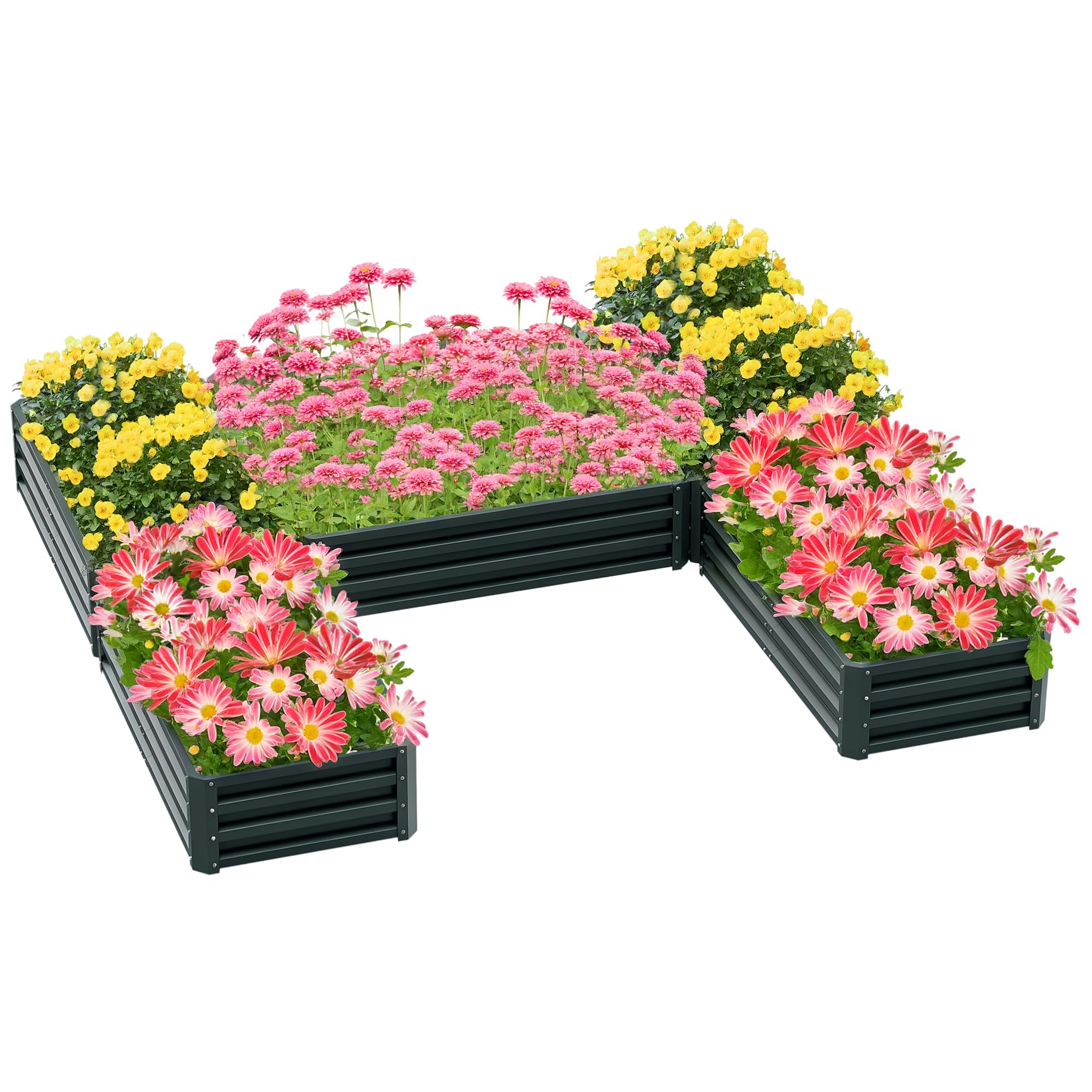 Outsunny Jardinière Carré Potager de Jardin 245L x 242l x 31H cm Vert | Modulable En Acier, Ensemble de 5 Jardinières, pour Légumes, Plantes, Fleurs