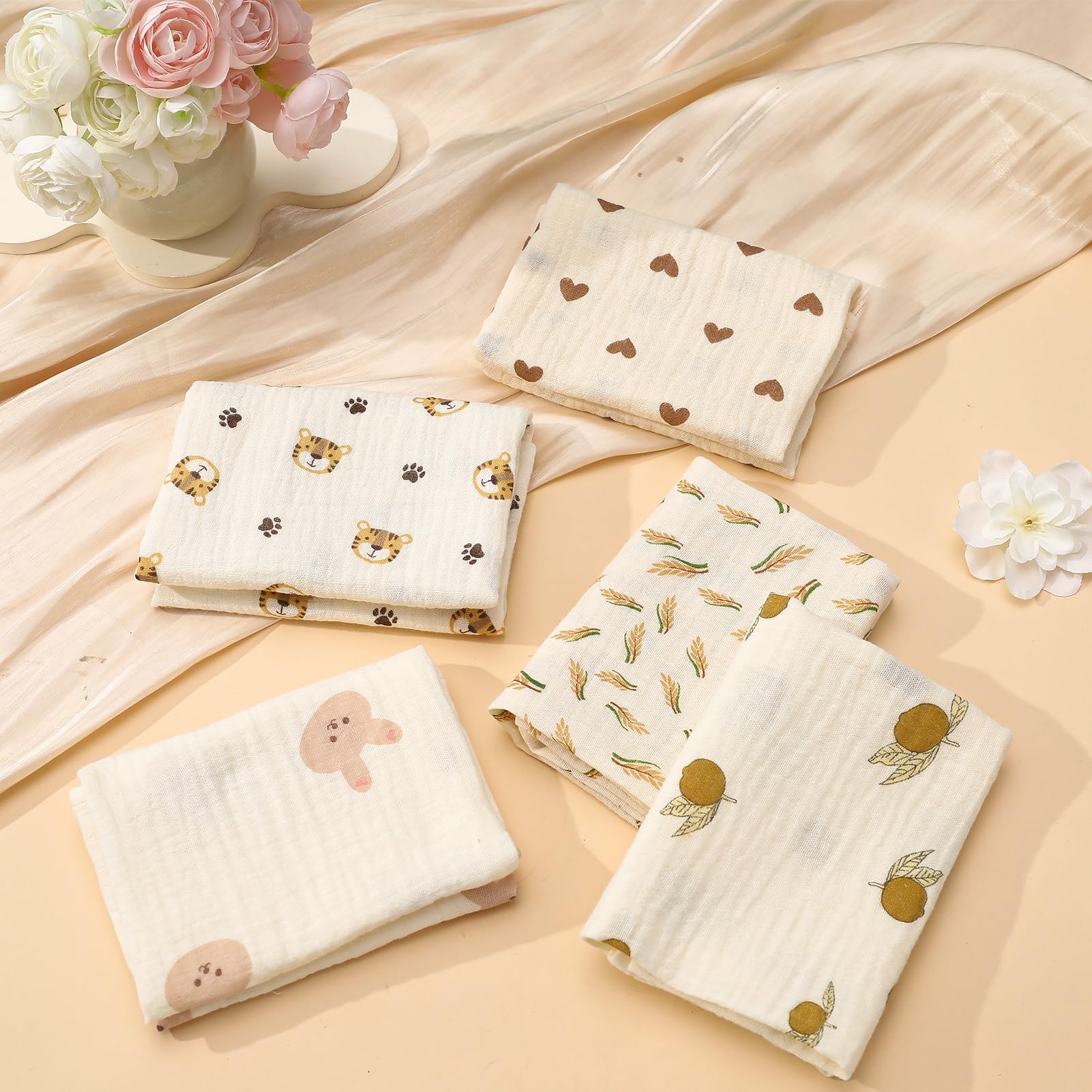 GSrenyu 5 Pack Muslin Cloths for Baby 38x40cm Muslin Squares 100% Cotton Muslins Baby Girl Wiping, Bathing, Feeding - Image 4