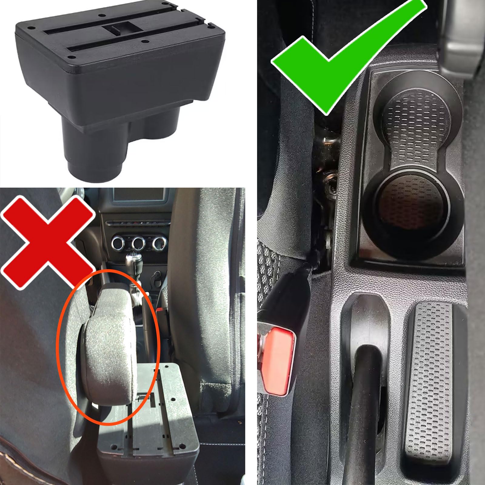 Bracciolo Compatible with Dacia Duster II 2018-2023 Bracciolo Console Centrale Braccioli Poggiabraccio Braccio Vano Portaoggetti Doppio Spazio di Archiviazione Pelle Nera