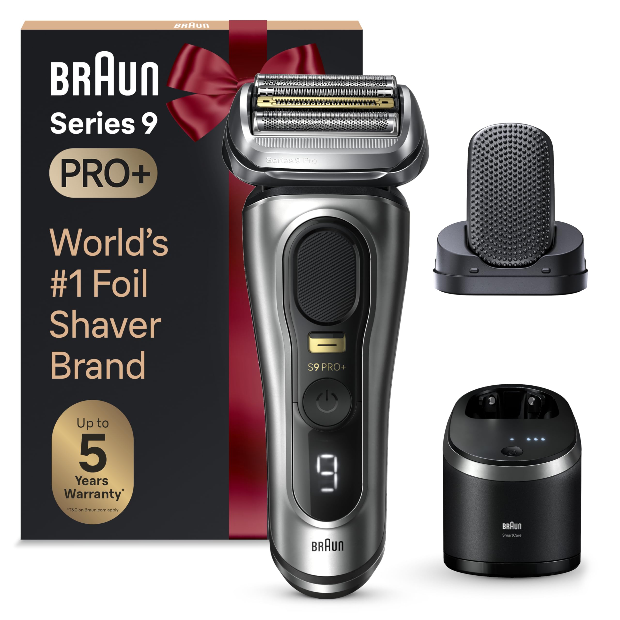 Braun Series 9 PRO+ Electric Razor for Men, 5 Pro Shaving Elements and Shave-Preparing ProComfort Head for Closeness & Skin Comfort, 6in1 SmartCare Center, Wet or Dry Shaver, Charging Stand, 9597cc