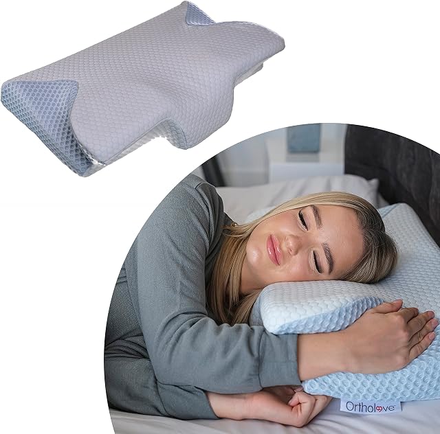 Ortholove Orthopaedic Side Sleeper Pillow Contoured Ergonomic Pillow with Comfort Wings for Arms Neck/Shoulder Pain use for Side/Back/Stomach Sleepers with Removable Washable Cover