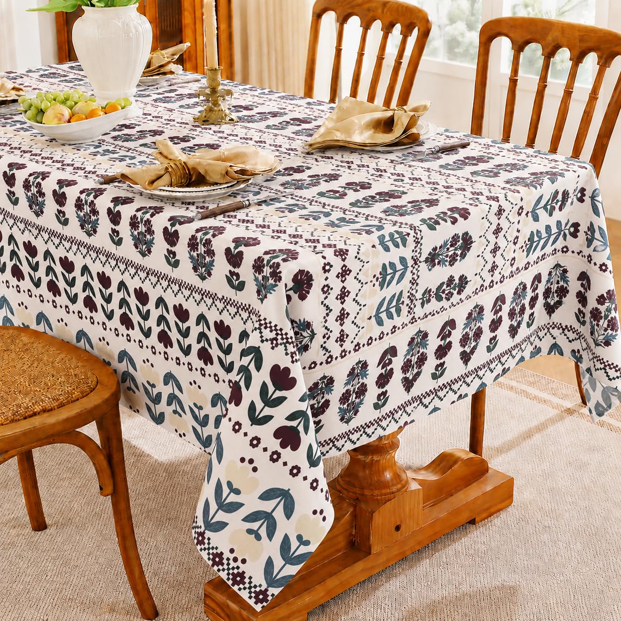 Amazon Brand - Umi Super Soft Brushed Microfiber Cotton Dining Table Cloth, Printed Rectangular 6 Seater Table Cover 60X90(Inches)-image-41