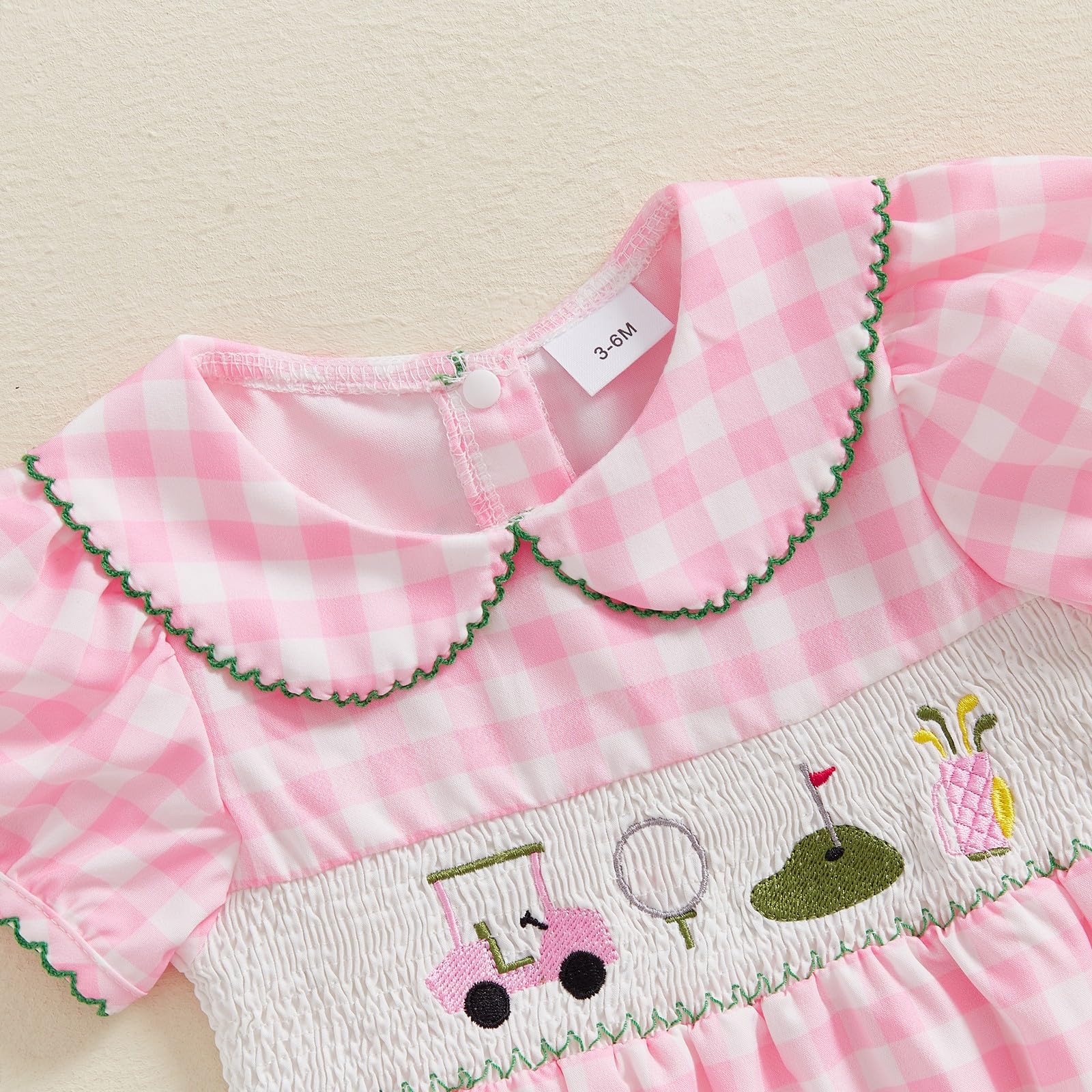 Bonangber Baby Girl Golf Outfit Plaid Print Short Sleeve Lapel Golf Romper Smocked Bodysuit Cute Newborn Baby Girl Summer Clothes(D-Pink Golf,0-3 Months)