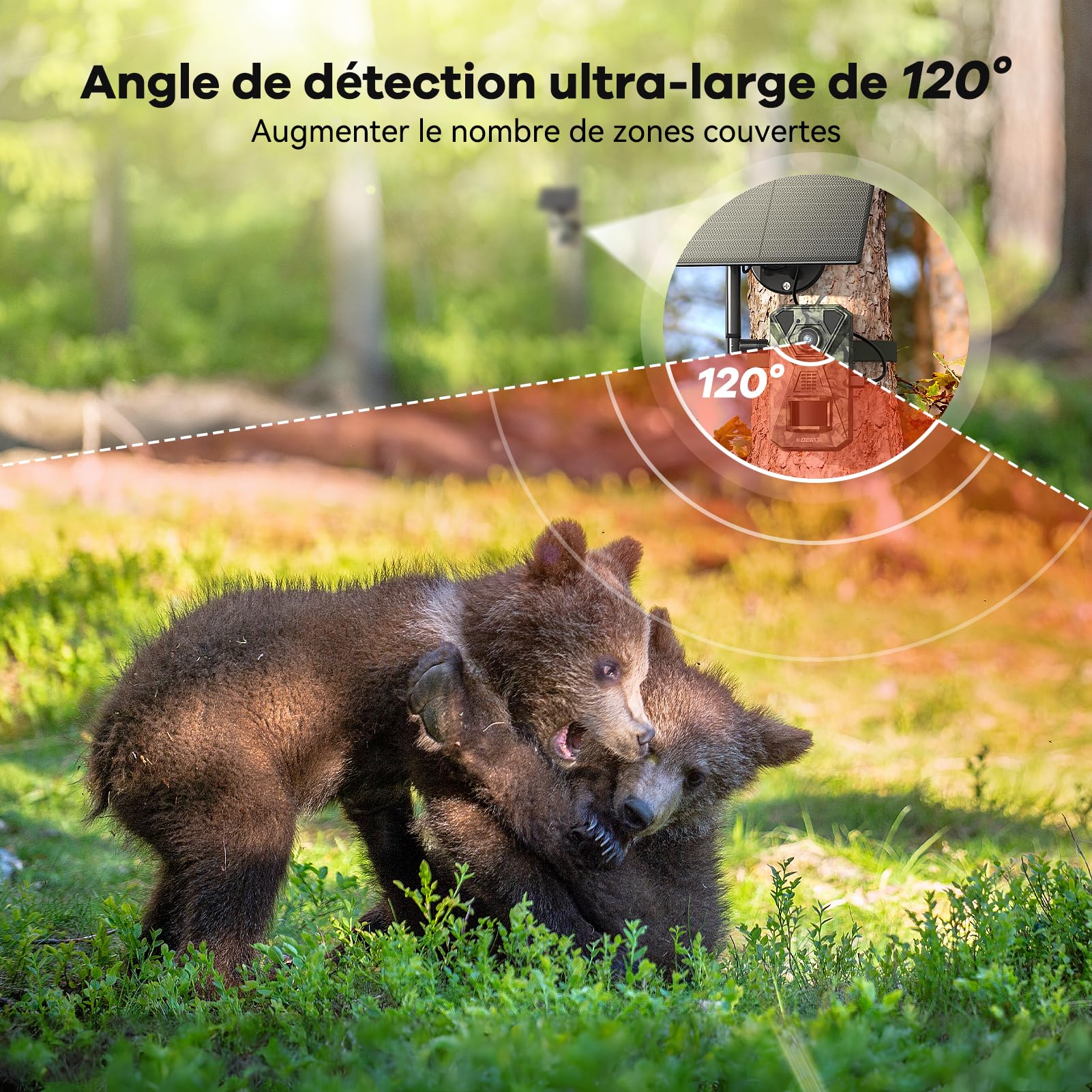 DEATTI 4G LTE Caméra de Chasse Connectée Téléphone, 2.7K HD Caméra Chasse Solaire avec Carte SIM Préinstallée, Vision Nocturne Animaux, Étanche IP66, Batterie 7800mAh (sans Carte SD)