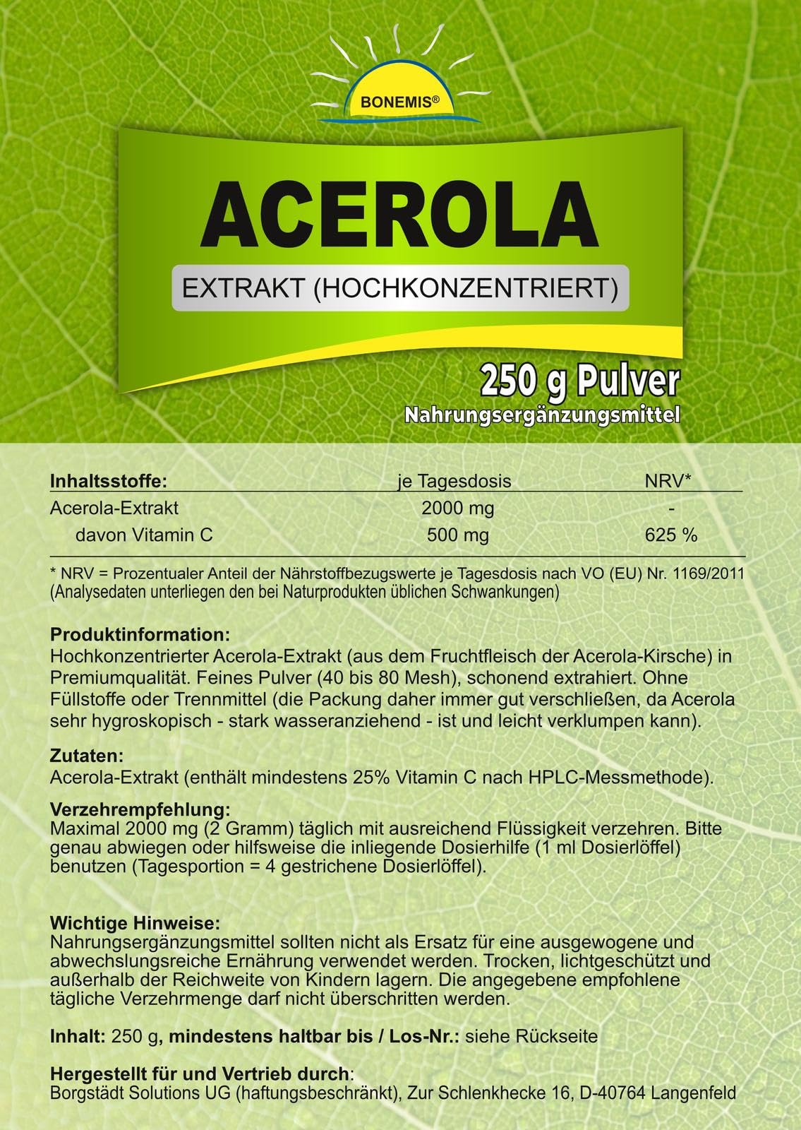 Acerola Extrakt, 25% Vitamin C, ohne Zusätze, Pulver, 4x 250g Beutel