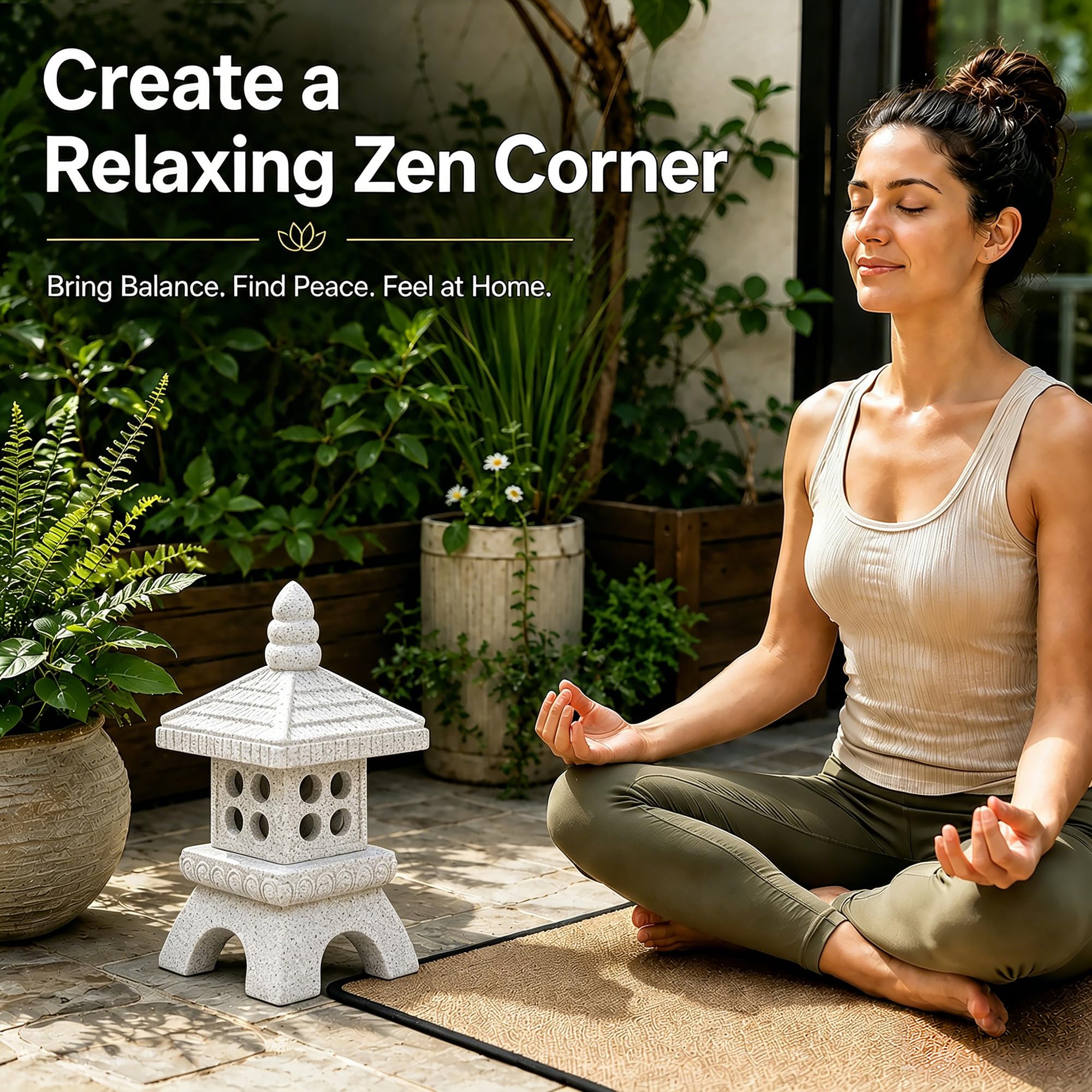 Yeomoo Pagoda solar con iluminación LED, decoración de jardín zen de piedra de resina, para jardín, terraza e interior, resistente a la intemperie, para mujeres y hombres, 29 cm