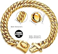Vista 7 de Collar de perro con cadena de oro de 0.630 in, collar de perro de eslabones cubanos de oro de 18 quilates con hebilla de cierre seguro, cadena