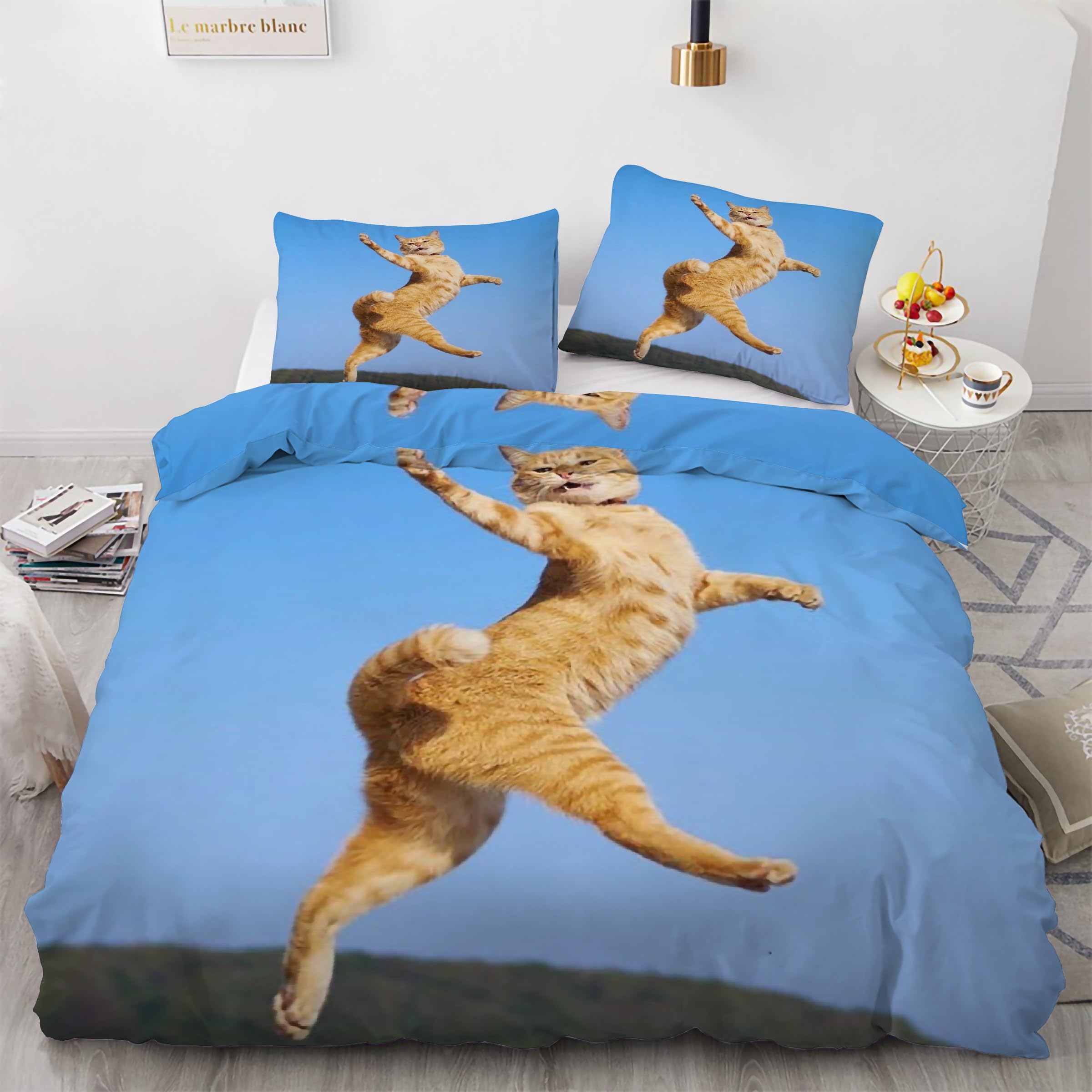 Housse de couette 220x240 avec fermeture éclair parure lit chat microfibre