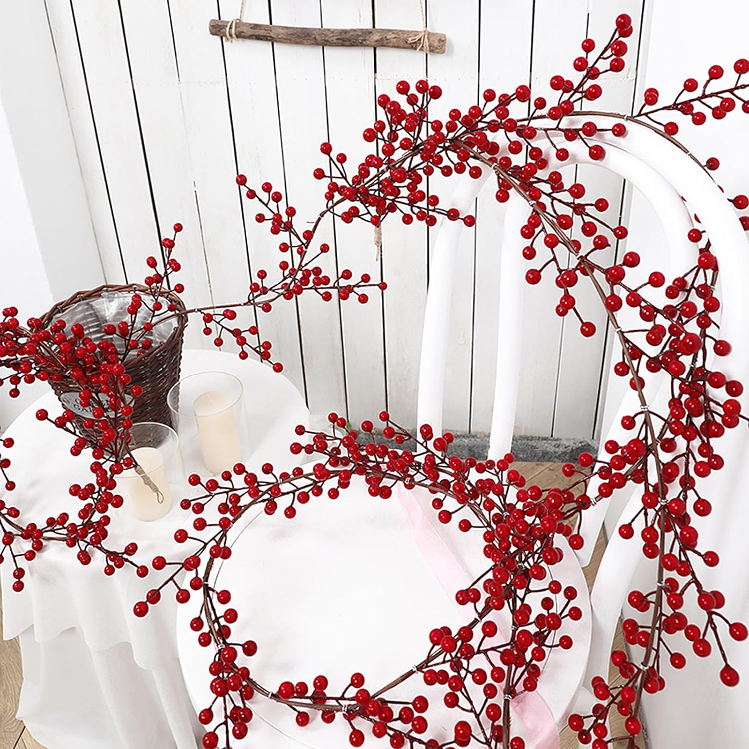 Christmas Red Berry Garland, Artificial Red and Burgundy Berry Garland Christmas Decor for Winter Indoor Outdoor Home Fireplace Table Happy New Year Decorations(Large Berry)-1PCS - Image 2