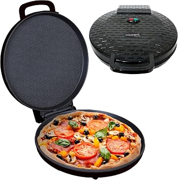 Courant Pizza Maker 12 inch 220 VOLT NOT FOR USA USE, Newly improved Cool-touch Handle Non-Stick plates Pizza oven & Calzone Maker, Electric Countertop Oven for Home or School, Indoor Griddle, Black