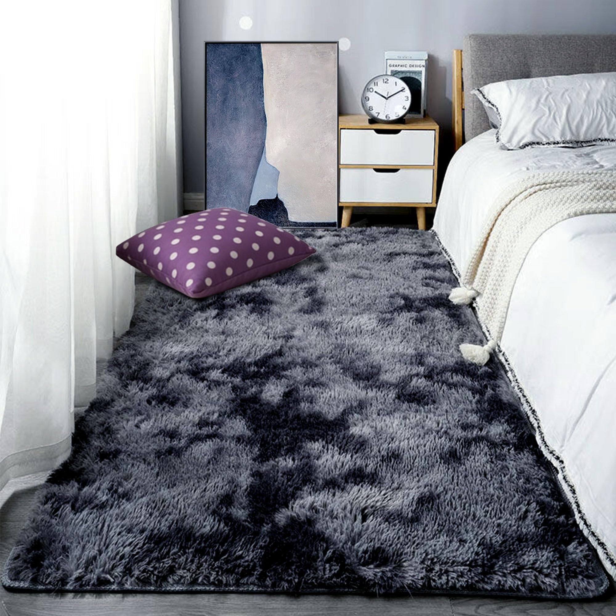 Tapis chambre poil long doux fini les pieds froids au réveil tapis moderne 90x220