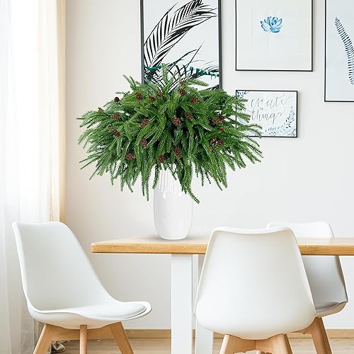 Miniatura 5 de Sggvecsy 40 ramas de pino artificiales de 13.7 pulgadas, hojas de vegetación de Navidad, agujas de pino sintético, tallos de cedro para