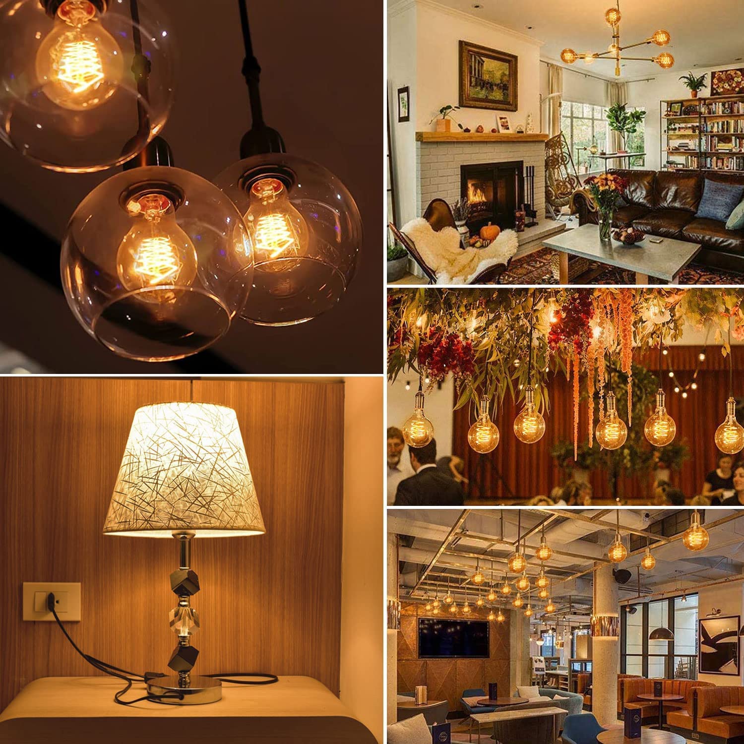 Glühbirne E27 LED Vintage 4W Dimmbar Warmweiß G80, Bernstein - 6 Stück | Edison Vintage Glühbirne E27, Retro Glühbirne, LED Filament Lampe für Nostalgie und Retro Beleuchtung im Haus Café Bar