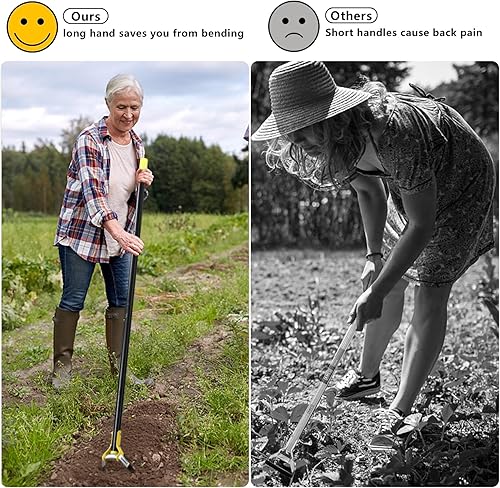 Miniatura 3 de BsBsBest Herramienta de jardín de azada de estribo con mango largo ajustable de 42 pulgadas, ideal para malas hierbas en el patio trasero, huerto