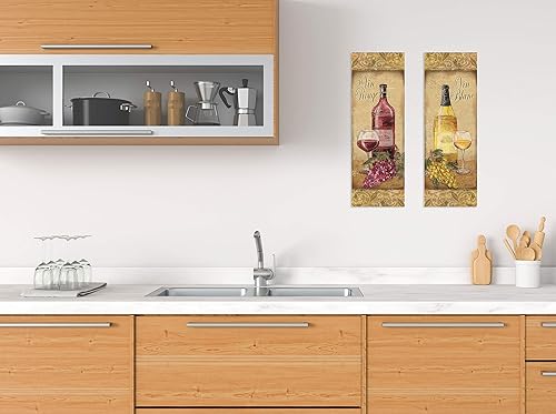 Miniatura 2 de Juego de 2 paneles de botellas de vino toscano blanco y tinto; juego de dos carteles de papel sin marco de 6 x 18 pulgadas