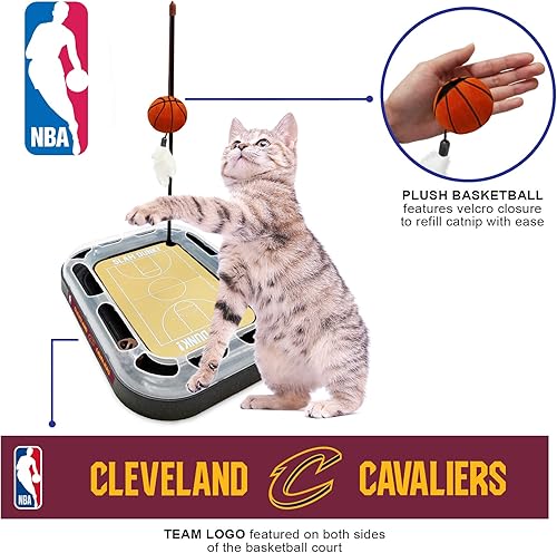 Miniatura 4 de Juguete rascador de gato de la NBA CLEVELAND CAVALIERS de baloncesto de campo de gato con campana interactiva de bola de gato en pistas. Juguete de