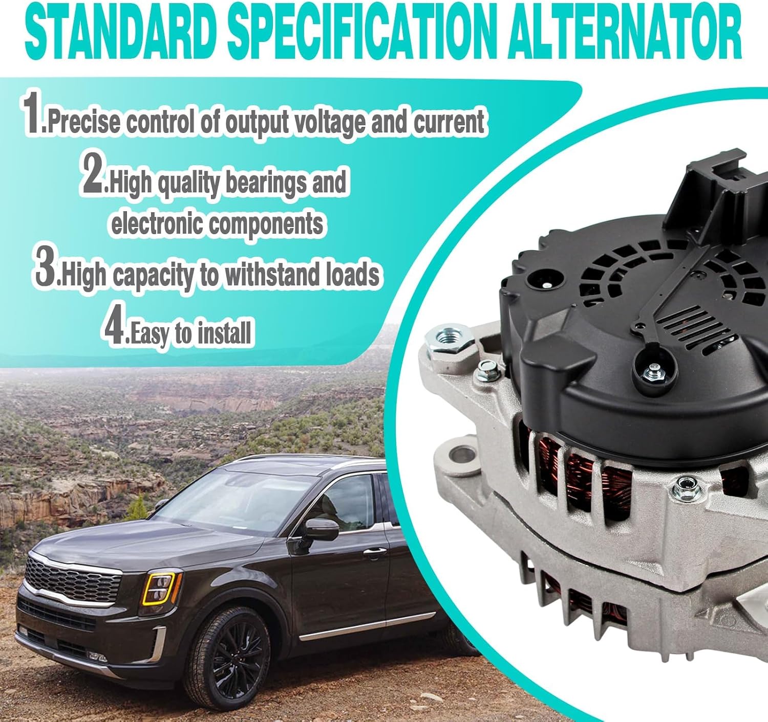 37300-3L060 Alternator 13.5V 180AMP Replacement for Hyundai Palisade 2020-2023 Kia Telluride 2020-2022 3.8L 6-Groove Clutch Pulley Replace 2722099 373003L060
