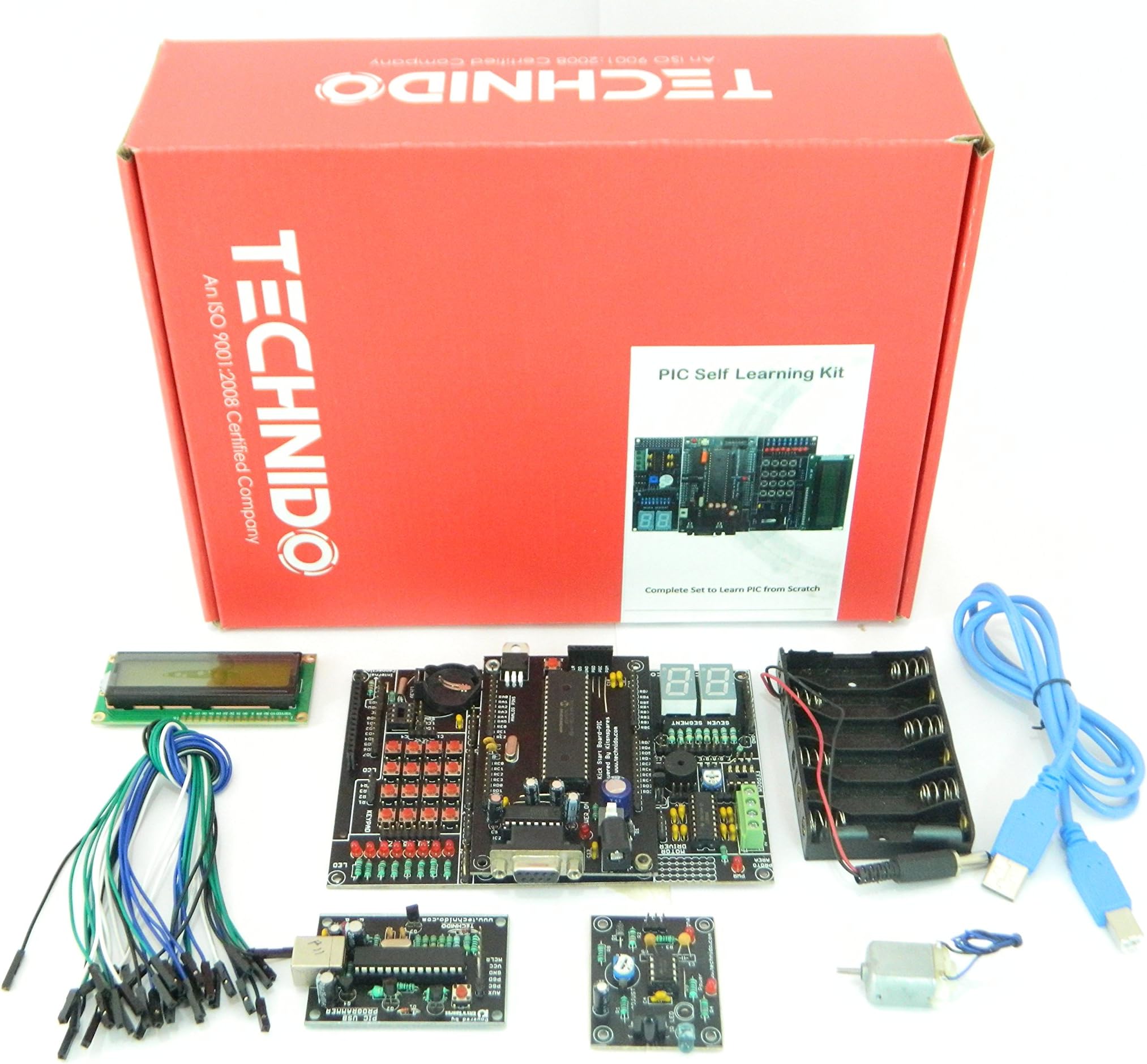PIC Development Board Self Starter Learning Kit with USB Emulator Programmer with Interfacing Modules | TECHNIDO