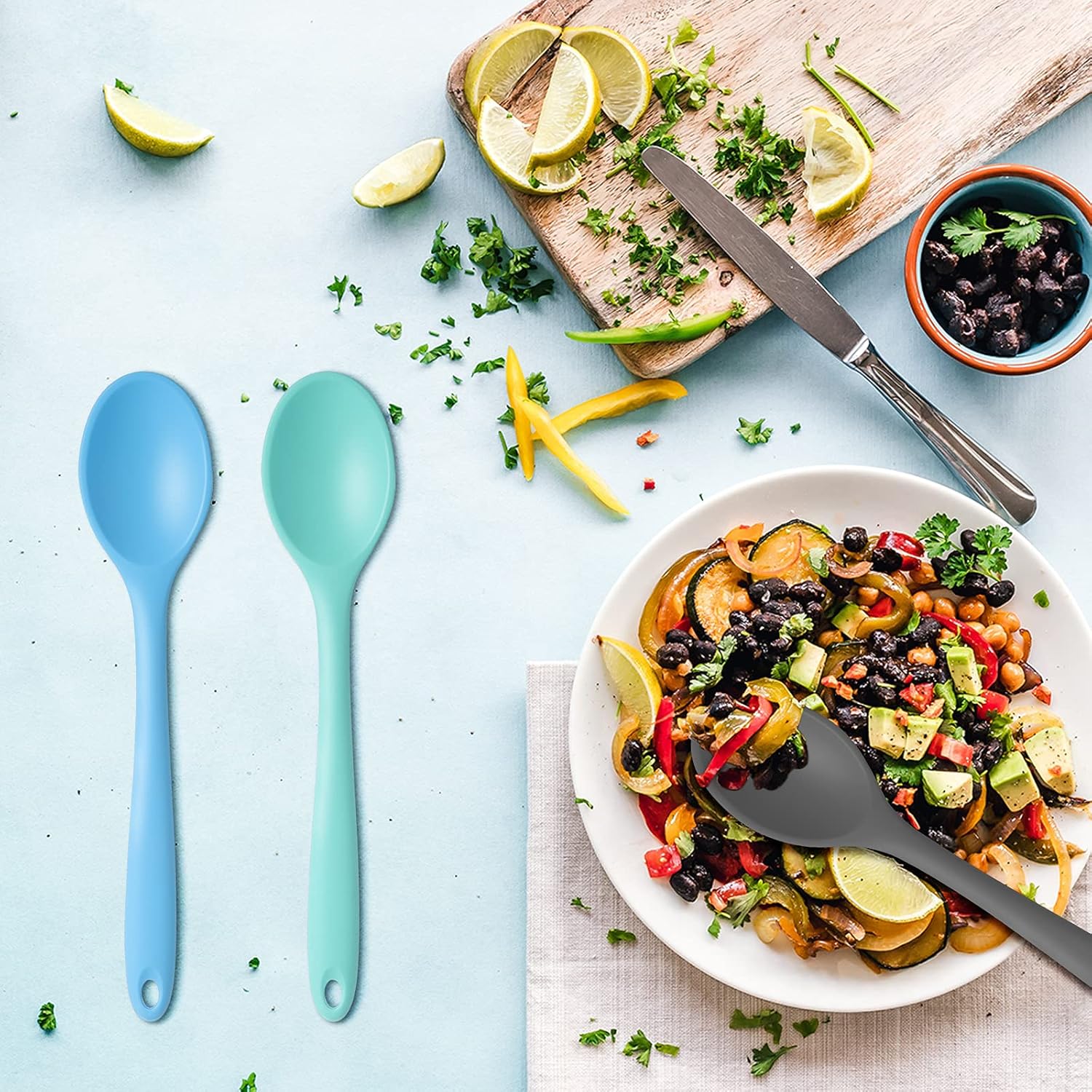 4 Pcs Silicone Mixing Spoons Nonstick Heat Resistant Silicone Utensil Spoons Silicone Basting Cooking Spoons Multicolor Serving Baking Spoons for Kitchen Baking Serving Stirring: Home & Kitchen