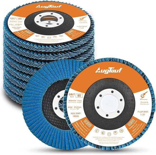 AugTouf 4.5 Inch Flap Discs (80Grit x 10 PCS), Angle Grinder Sanding Wheel, High Density Abrasive Grinding Discs T29 Zirconia for Metal/Wood Grinding (7/8 inch Arbor Size)