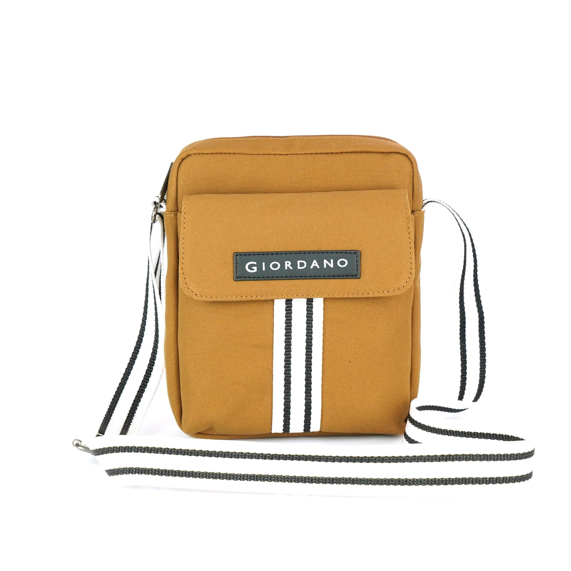 Unisex Compact Vertical Crossbody Sling Bag | Spacious, Lightweight, Durable Canvas Bag | Adjustable Striped Webbing Strap |Perfect Travel Accessory for Daily Essentials | TAN-image-8