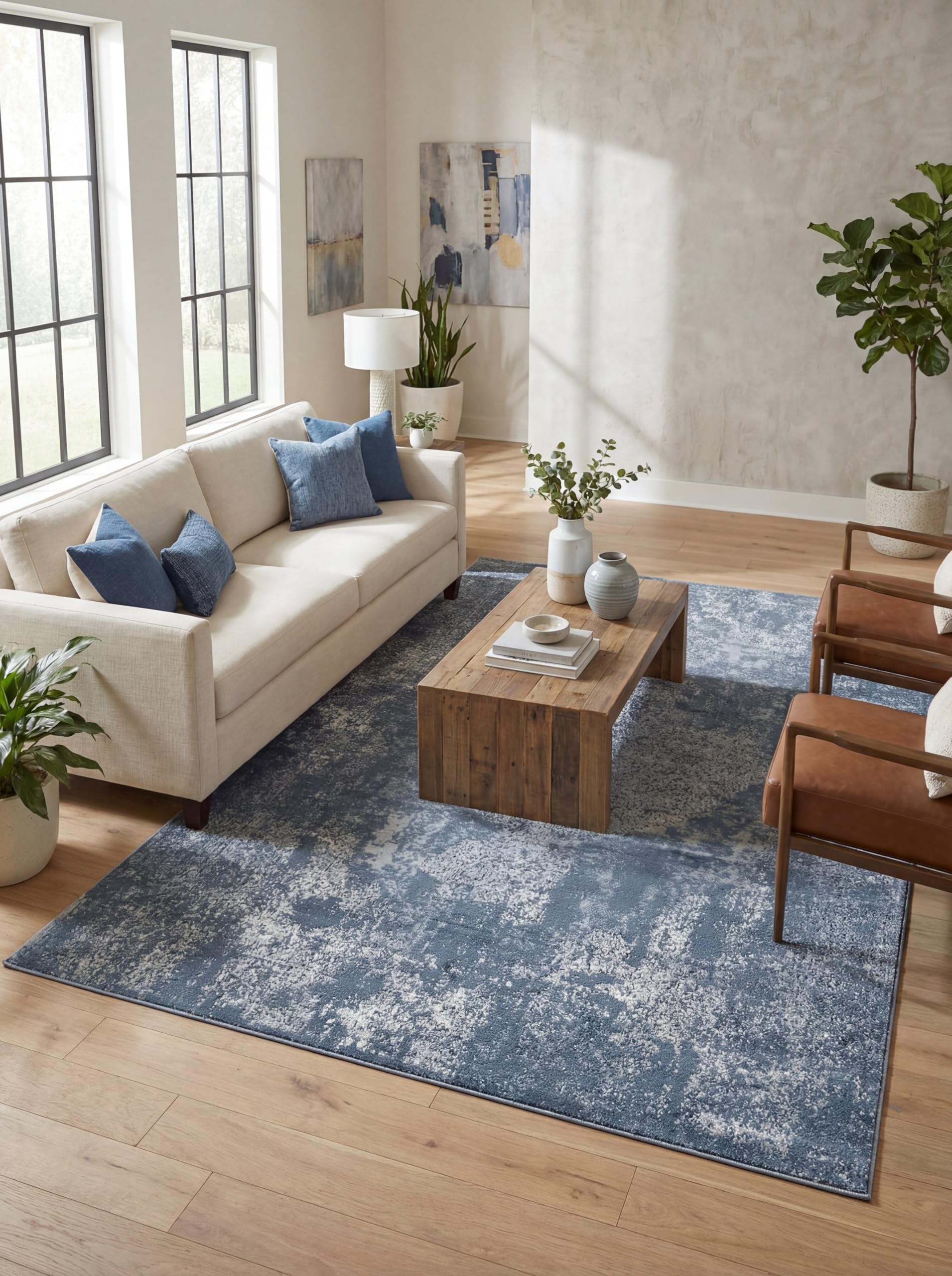 Rugs.com Oregon Collection Rug – 10' x 14' Blue Low-Pile Rug Perfect for Living Rooms, Large Dining Rooms, Open Floorplans