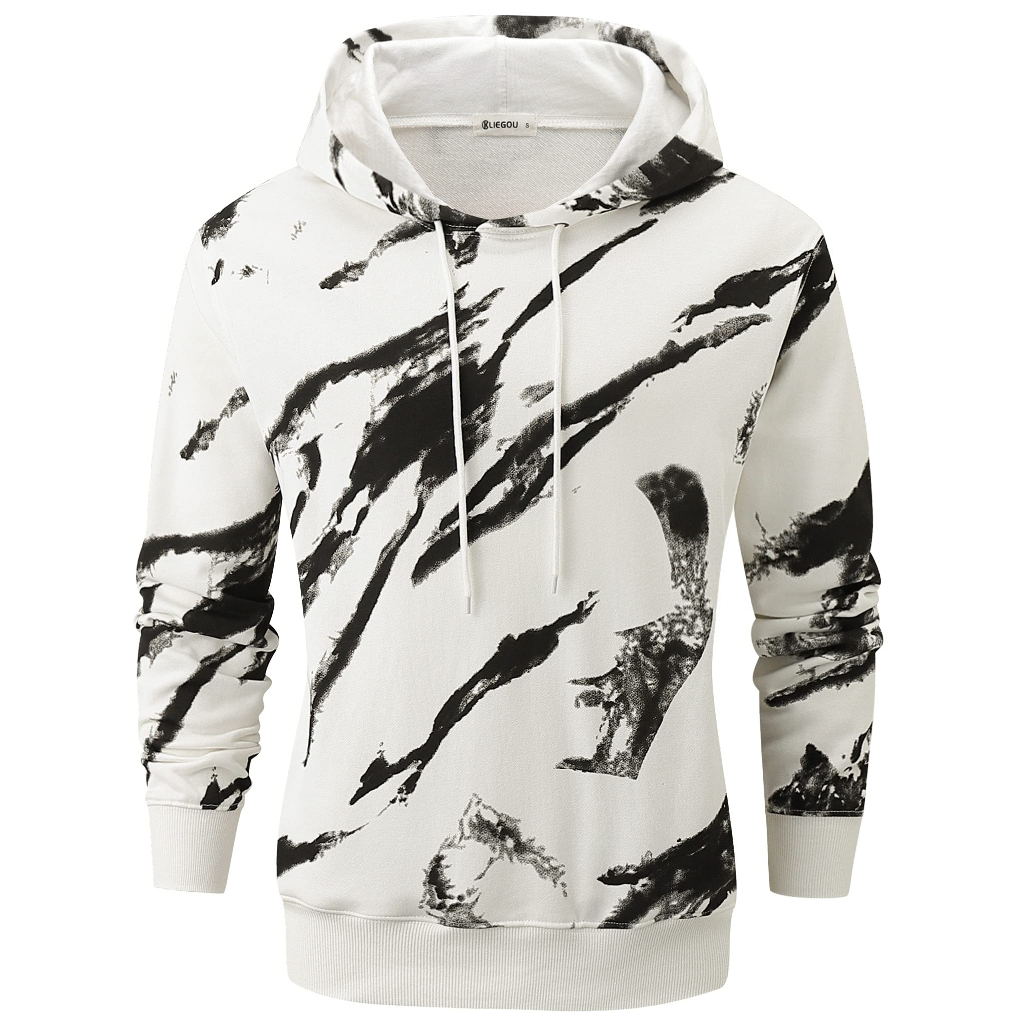 Photo 1 of KLIEGOU Mens Tie-Dye Pullover Hooded Sweatshirt Large 298 White