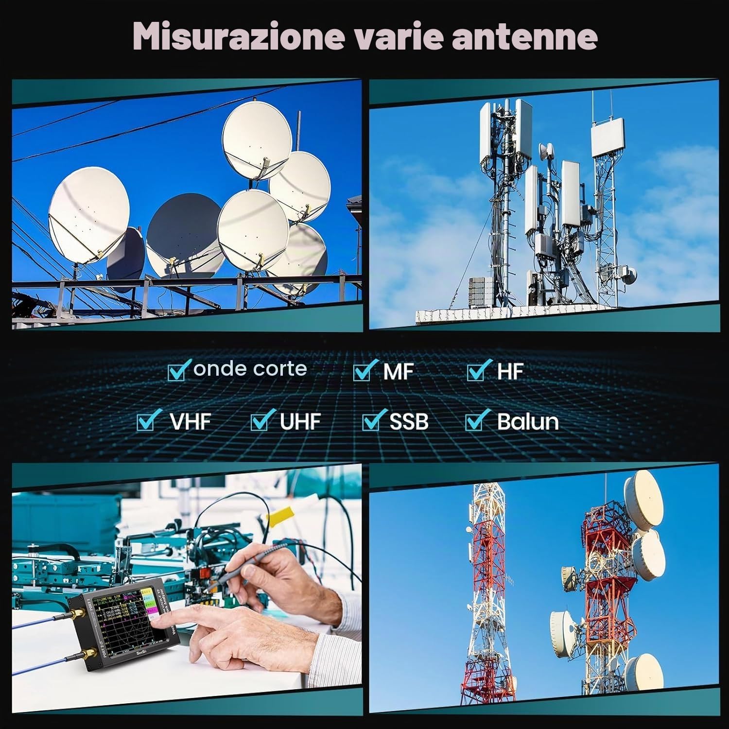 Seesii Analizzatore di Rete Vettoriale NanoVNA-F V2, Analizzatore Antenna Aggiornato 50kHz-3000MHz HF/VHF/UHF/VNA con Schermo da 4,3'' per, Misura S-Parameter Tensione SWR Fase Ritardo Smith Chart