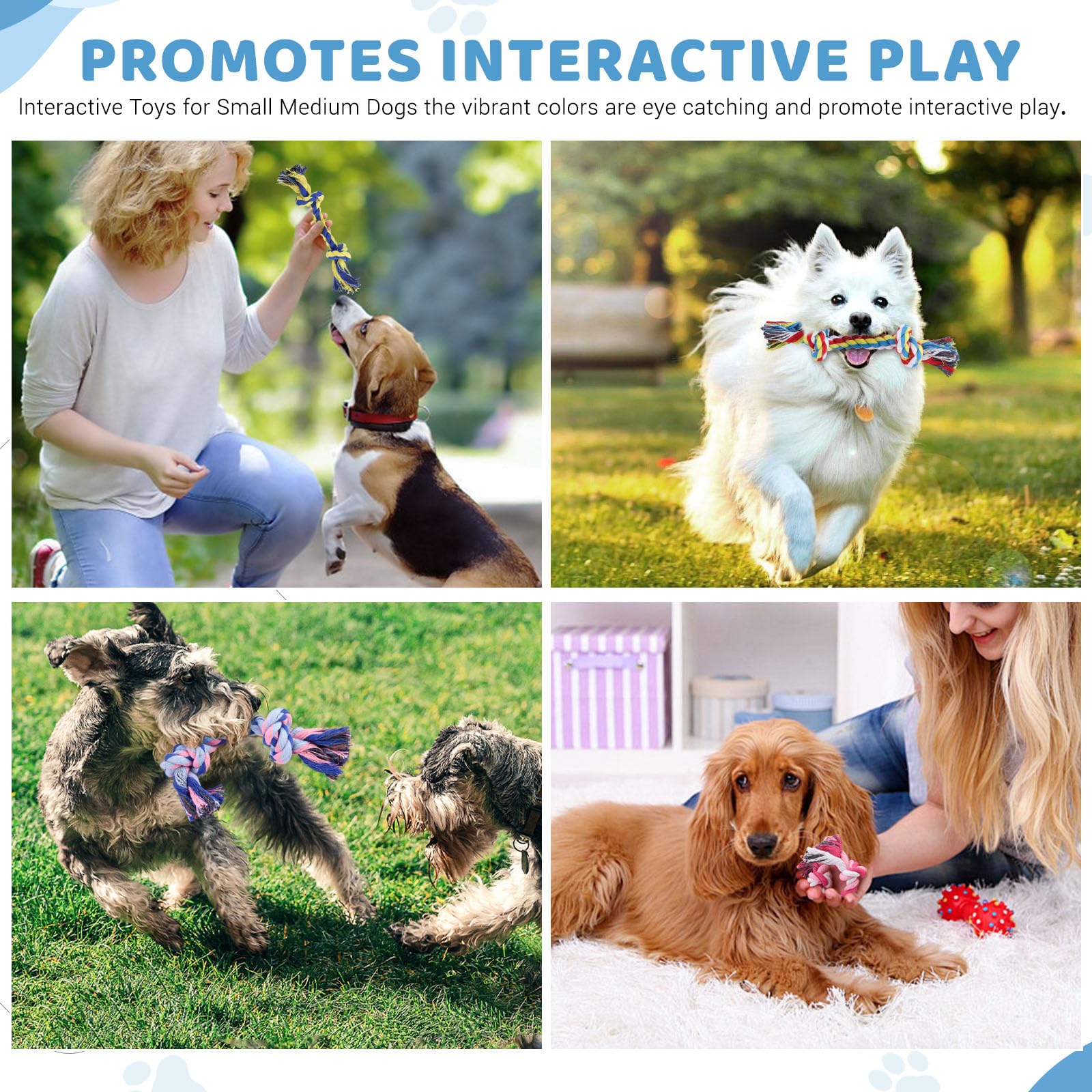 Hundespielzeug, Baumwollseil, robustes Hundespielzeug, mehrfarbige Seile, Spielzeug für Hunde, Hundezubehör für kleine und mittelgroße Hunde, Welpenzubehör (mehrfarbig, 18 cm)