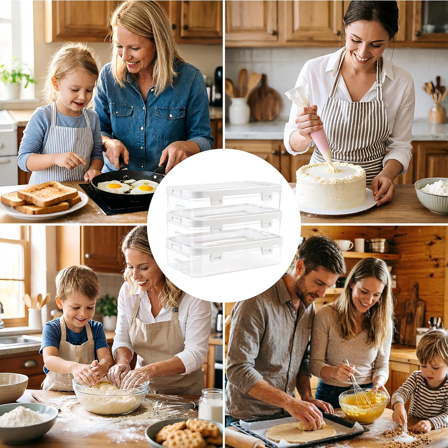 3 Pack Cookie Cutter Storage Organizer, Transparent Baking Storage Containers with Heart Cutter Set Sticker & Pen, Cover To Prevent Dust,Can Be Used Alone or Hidden for Stacking